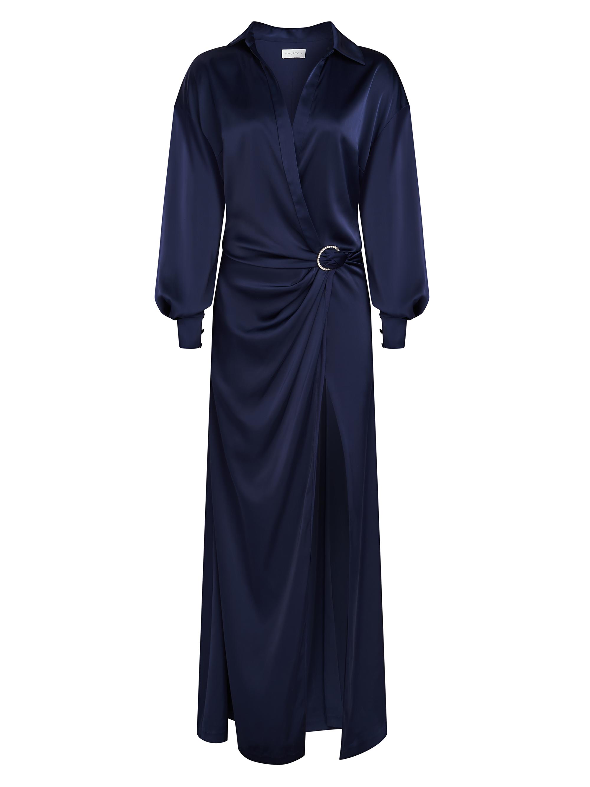 Halston Women's Ivon Charmeuse D-Loop Belt Gown - Navy