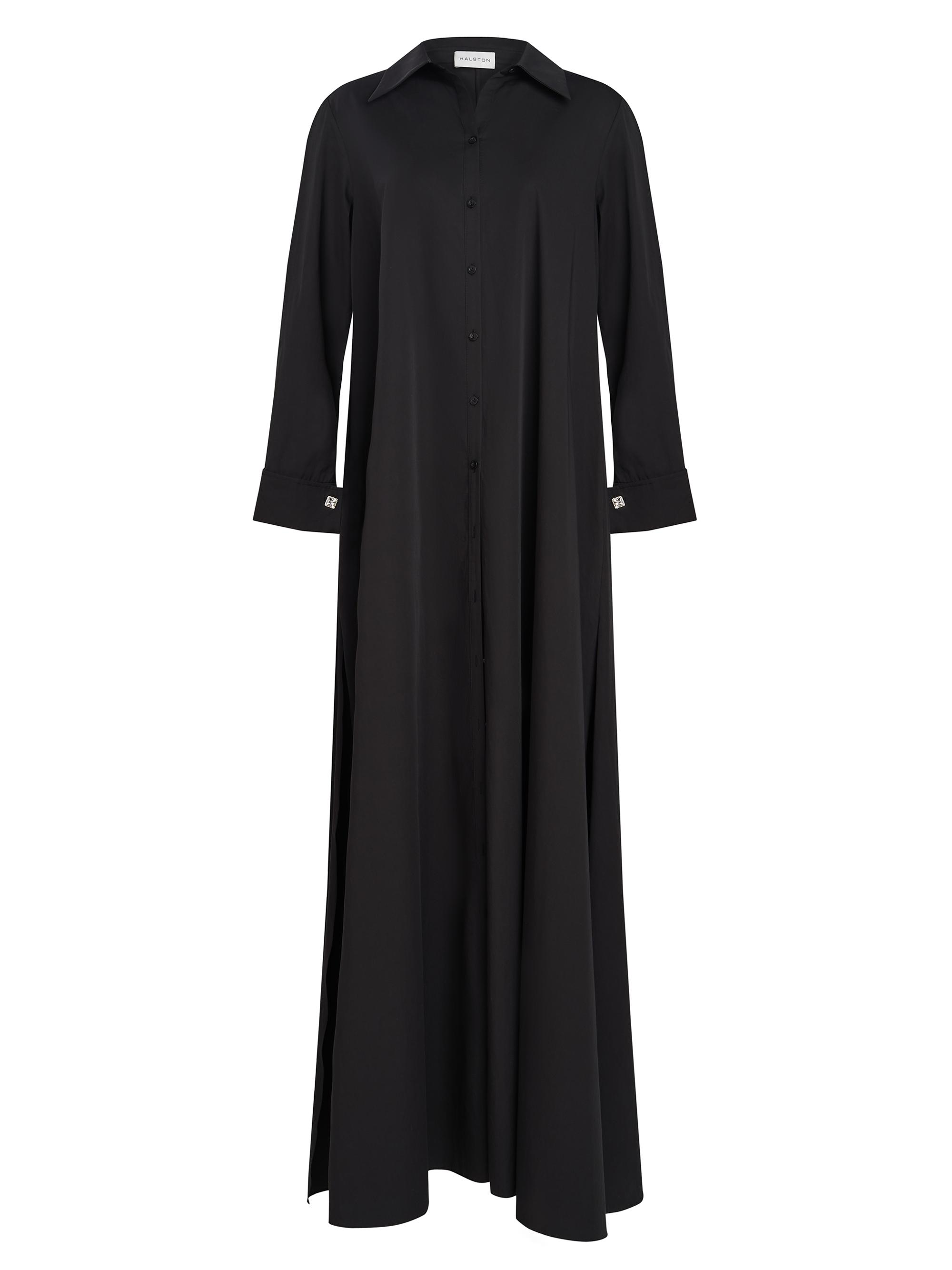 Halston Women's Imari Poplin Shirt Collar Gown - Black