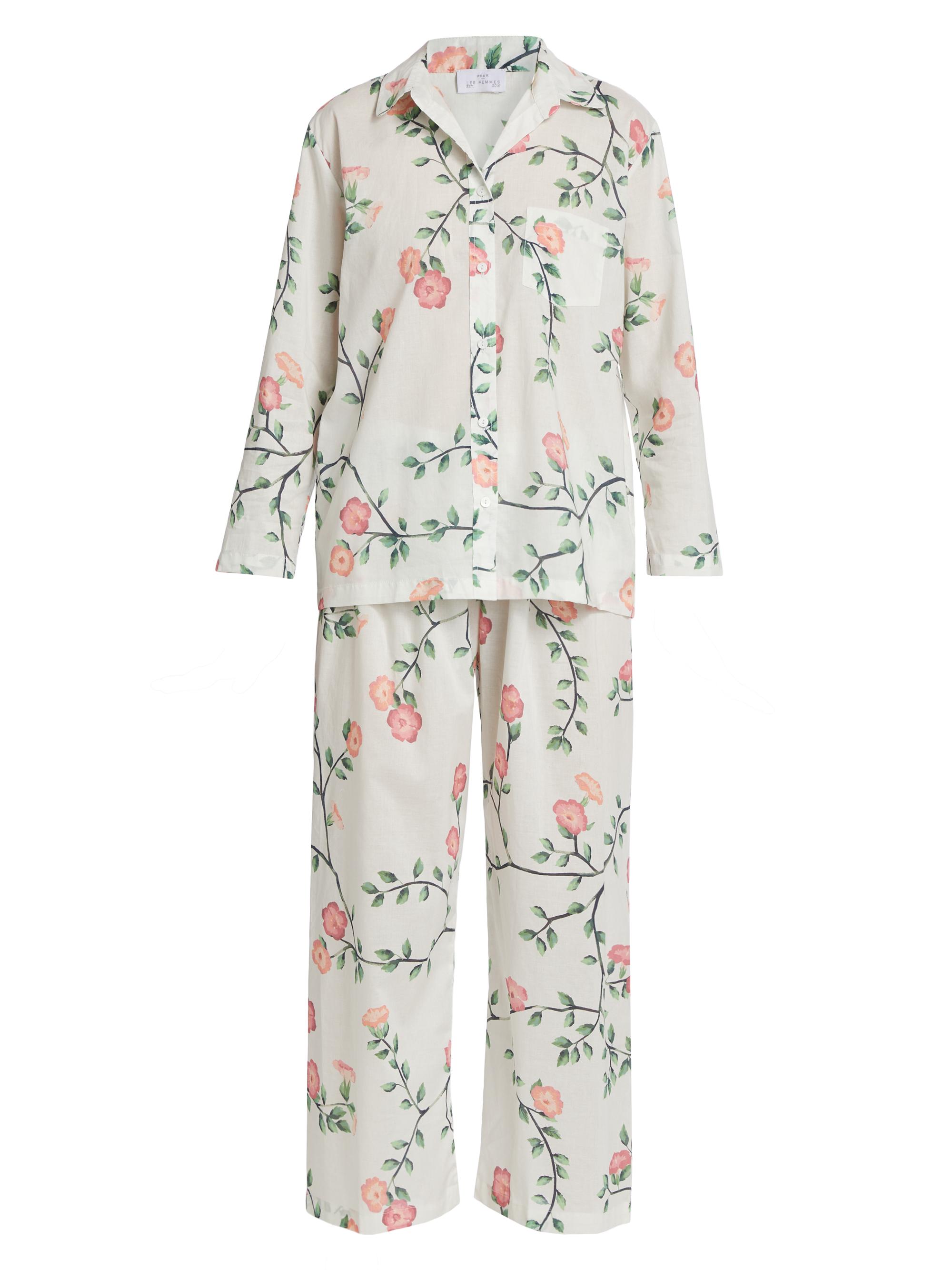 Pour Les Femmes Women's Floral Cotton Pajama Set - Trumpet Flowers