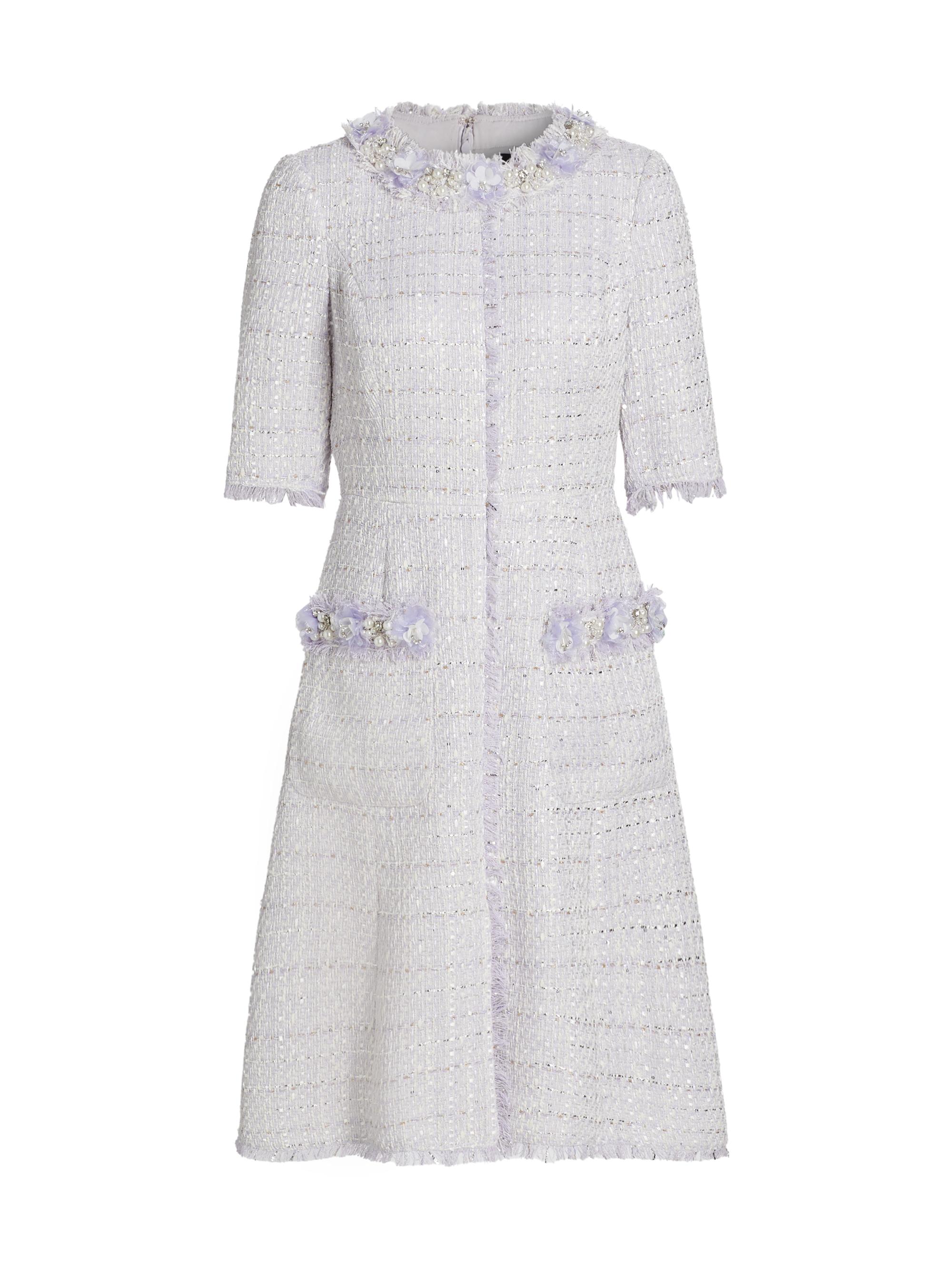 Teri Jon by Rickie Freeman Women's Beaded Twim Metallic Tweed Cocktail Dress - Lavender Multi