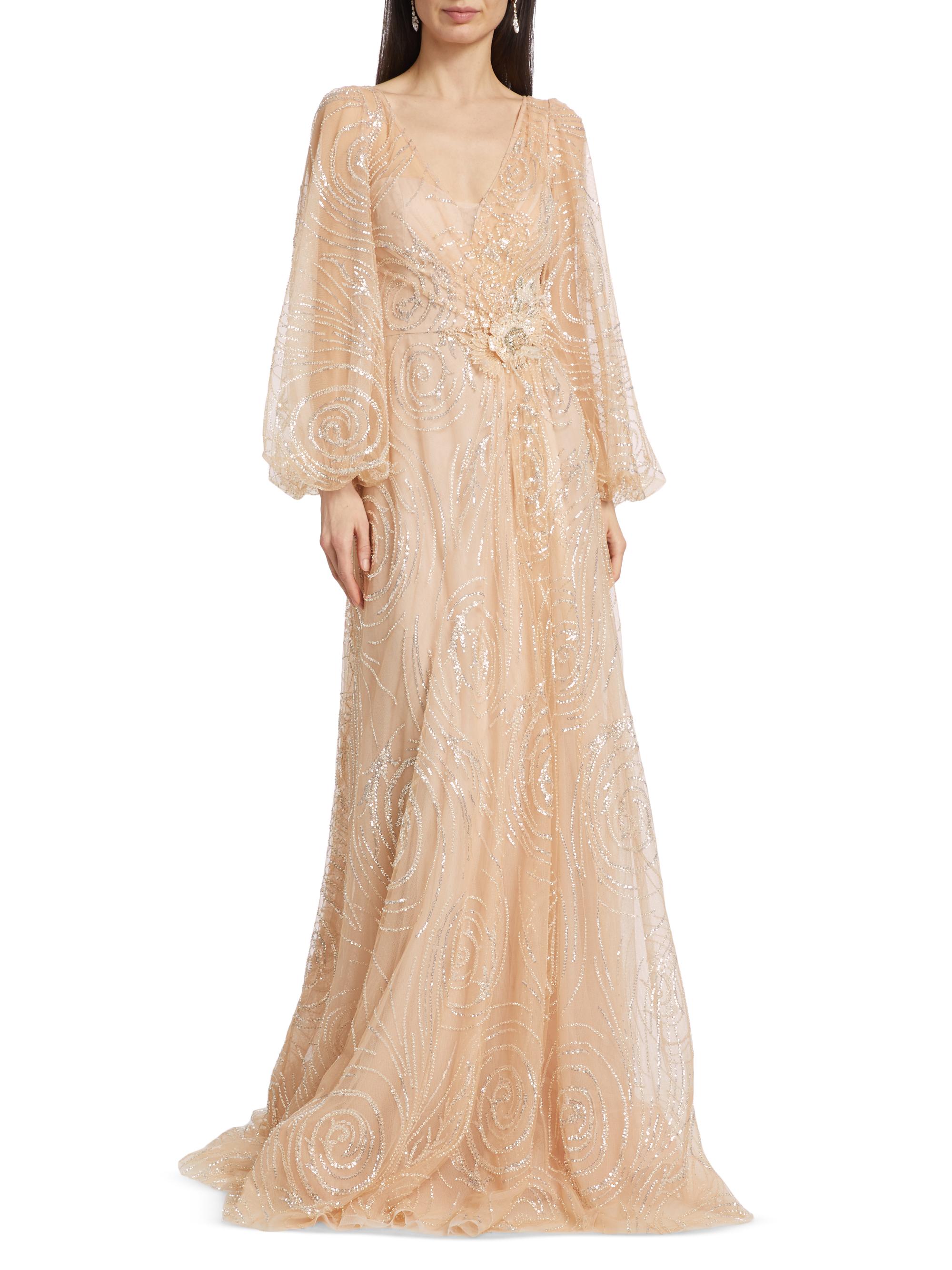 Teri Jon by Rickie Freeman Beaded Tulle A-Line Gown | Saks Fifth