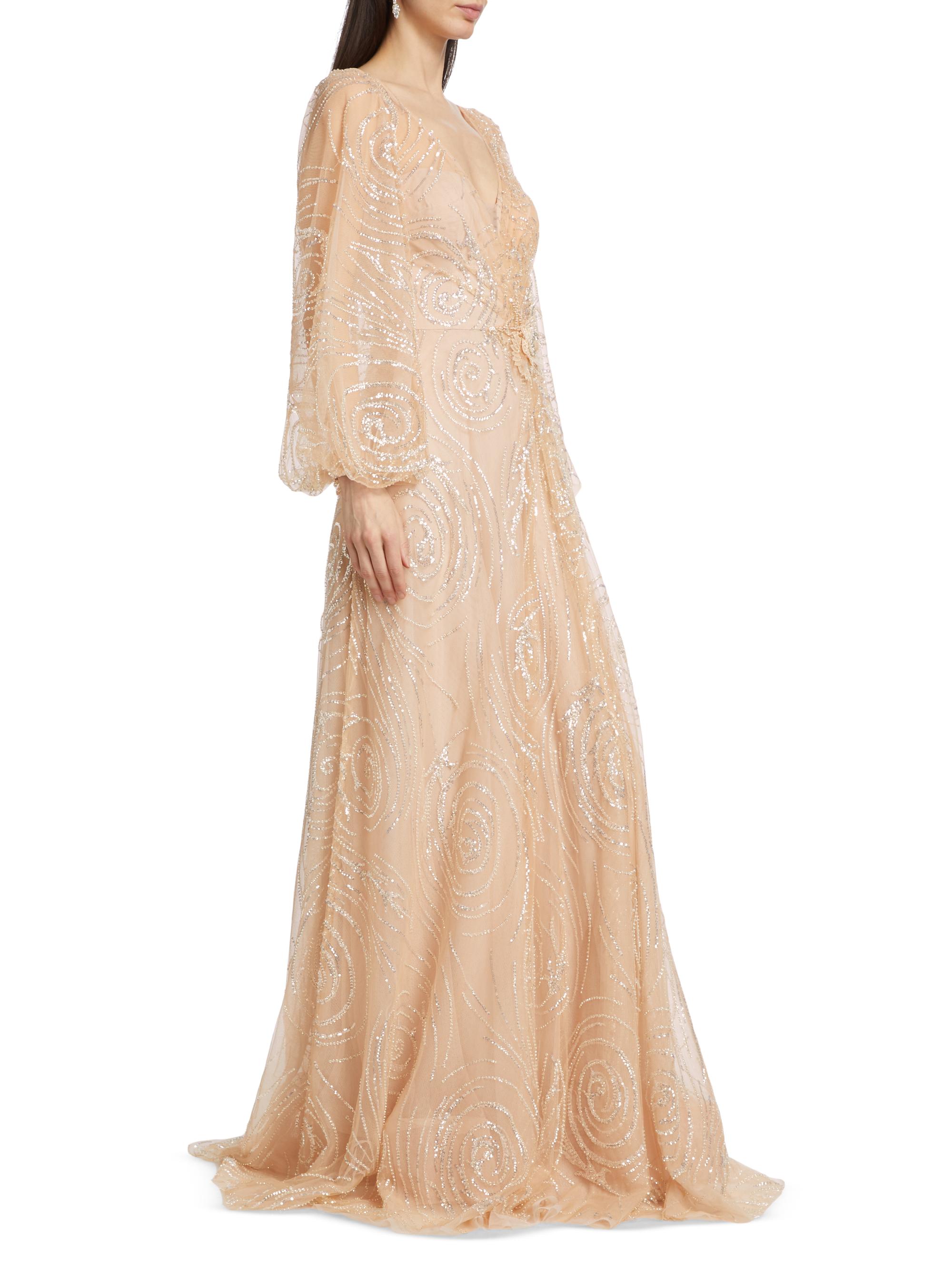 Teri Jon by Rickie Freeman Beaded Tulle A-Line Gown | Saks Fifth Avenue