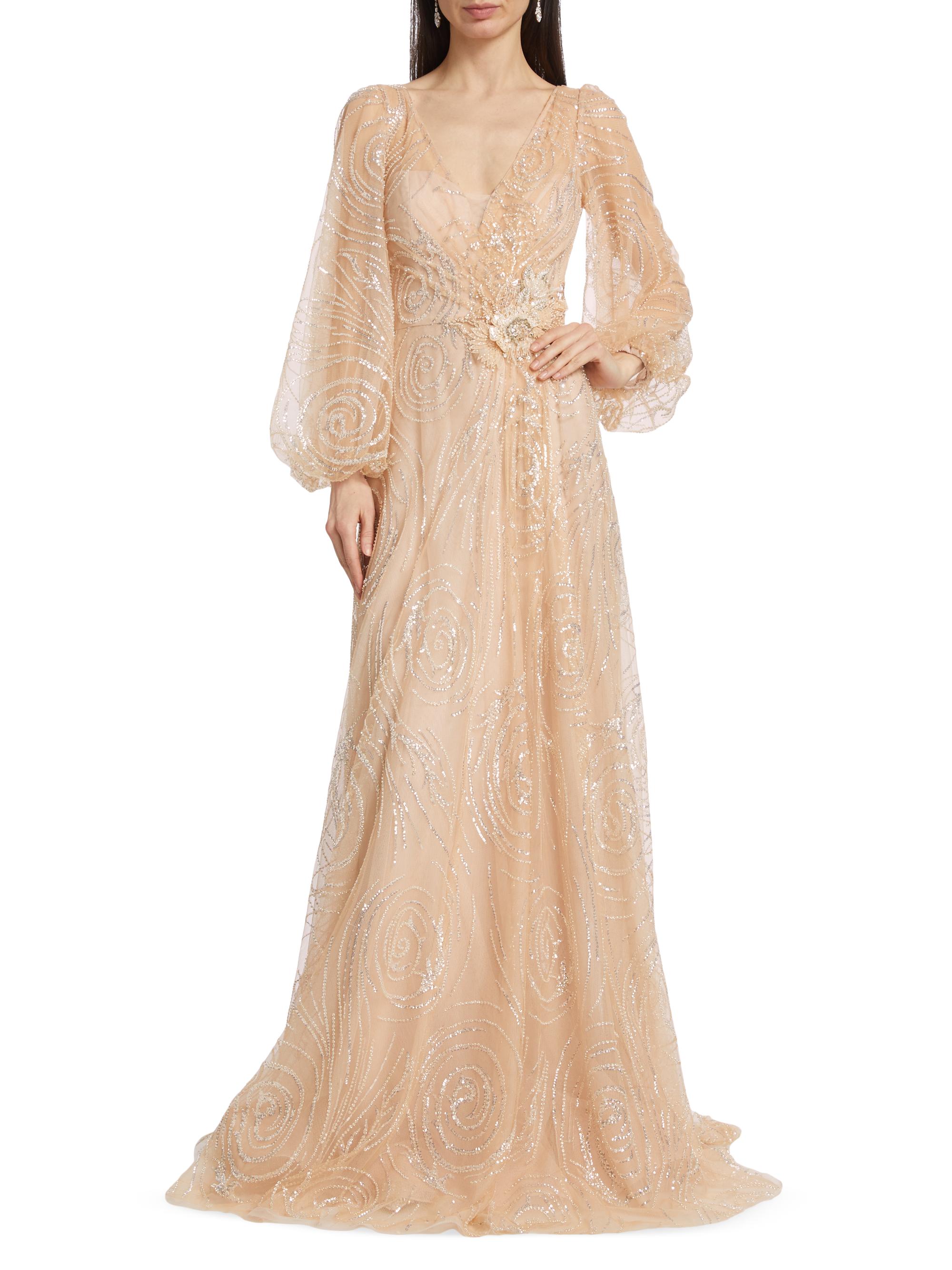 Teri Jon by Rickie Freeman Beaded Tulle A-Line Gown | Saks Fifth