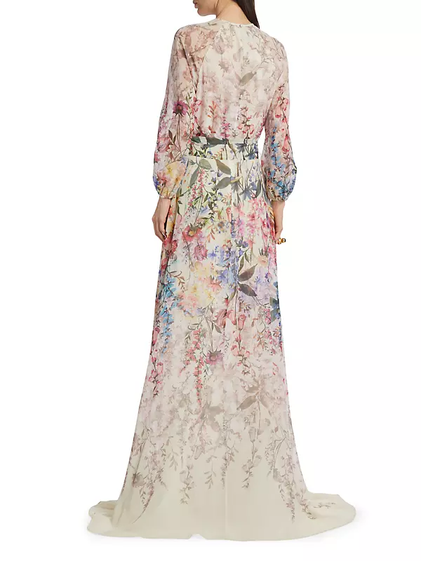 Chiffon Floral Tie-Waist Gown
