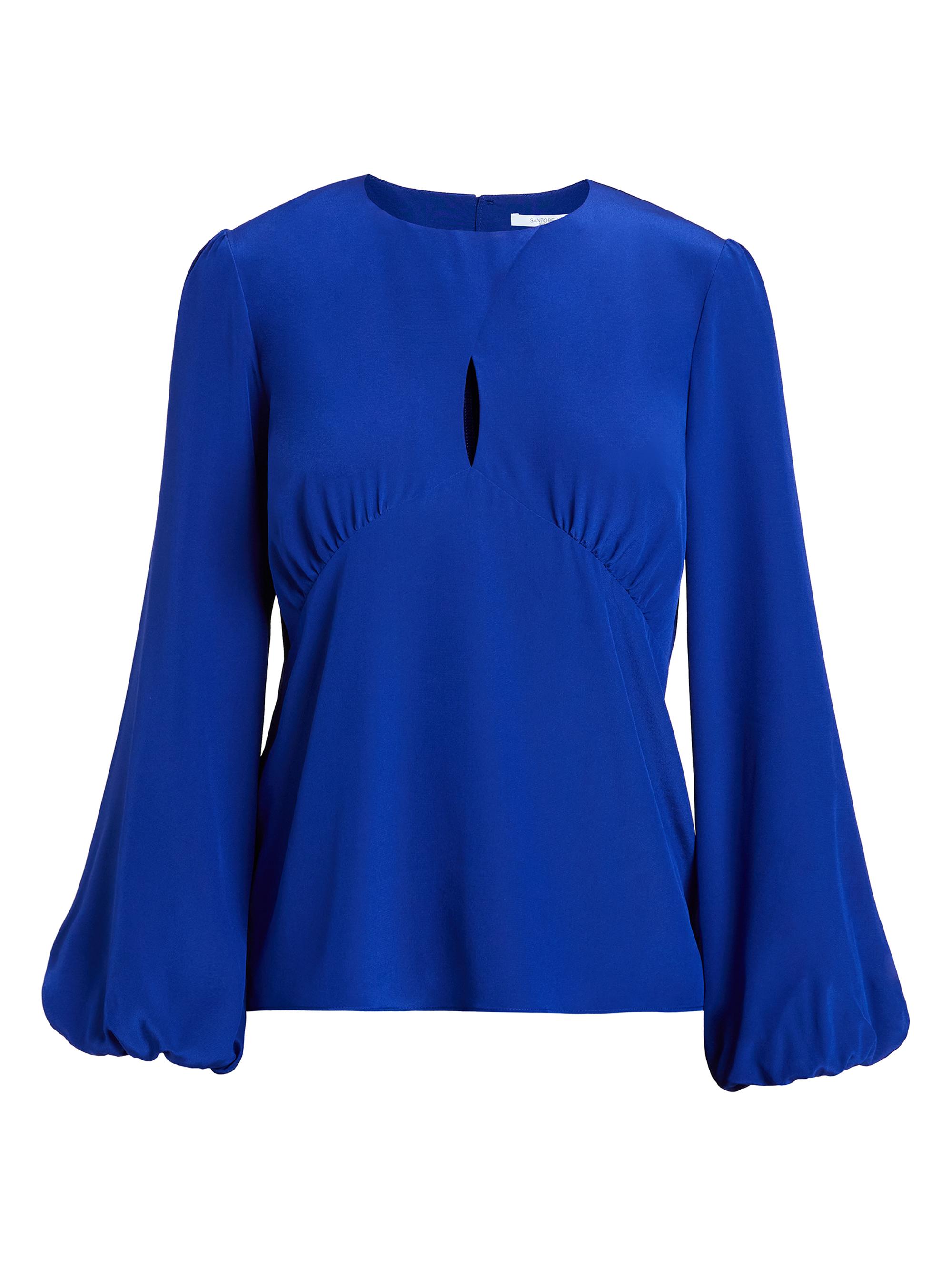 Santorelli Women's Lyra Crossover Keyhole Silk Blouse - Electric Blue