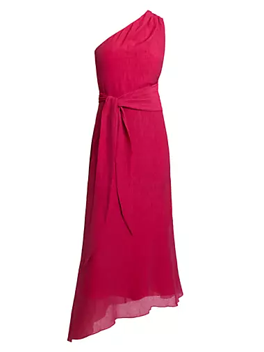 Georgette Asymmetric One-Shoulder Midi-Dress