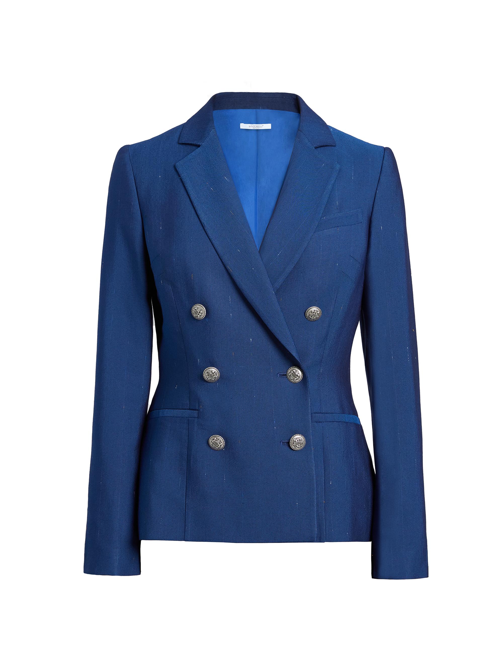 Santorelli Women's Striped Double-Breasted Blazer - Electric Blue