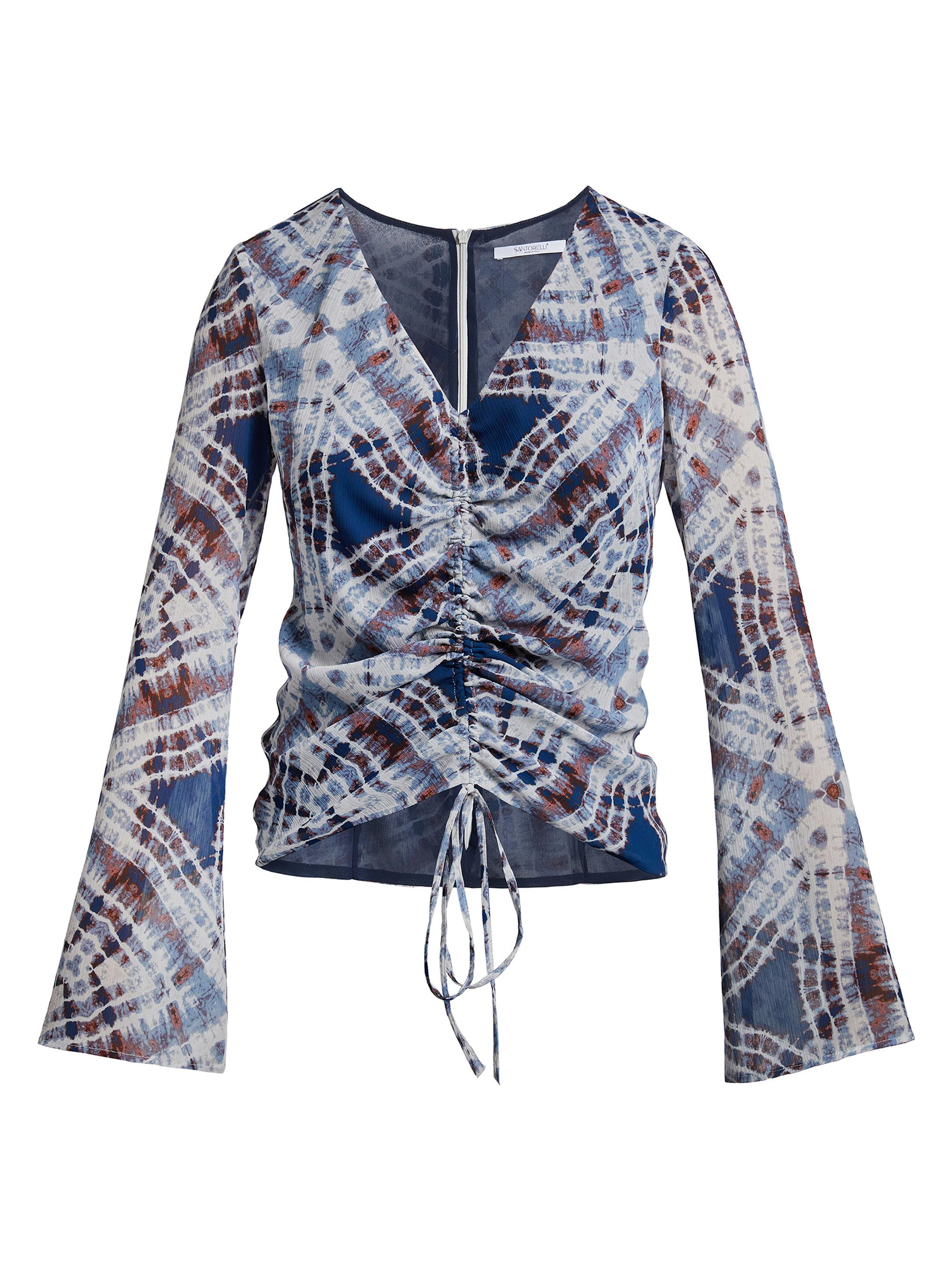 Santorelli Women's Ruched Tie-Dyed Crepe Blouse - Cloud