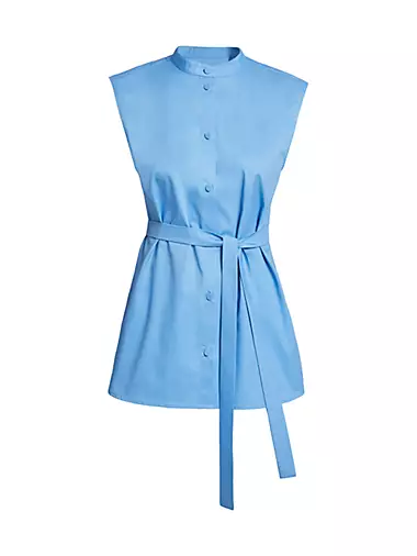 Lizette Tie-Waist Cotton-Blend Sleeveless Shirt