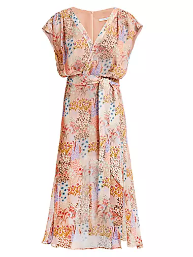 Fara Floral Georgette Faux-Wrap Midi-Dress
