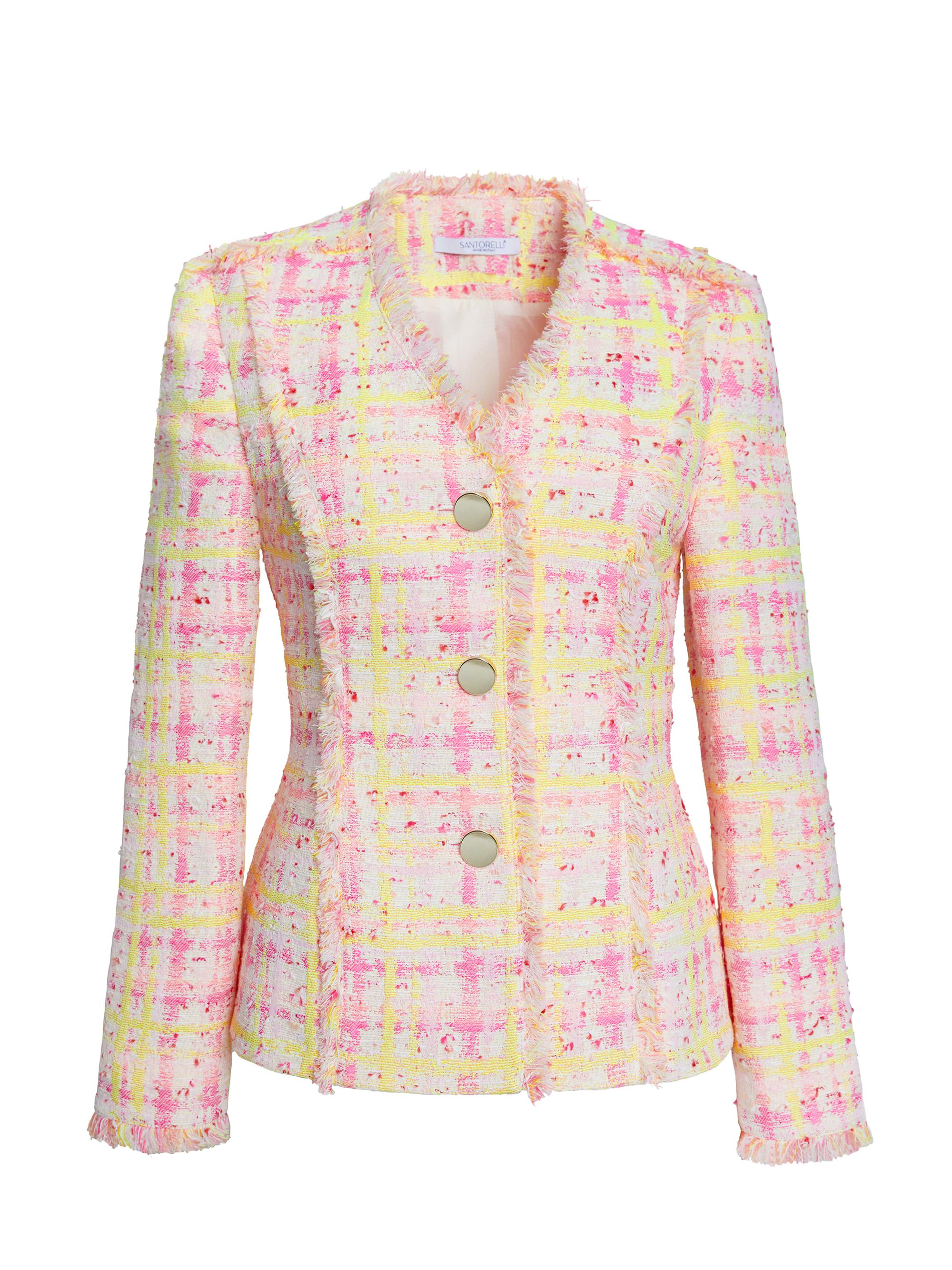 Santorelli Women's Plaid Tweed Jacket - Petal Pink