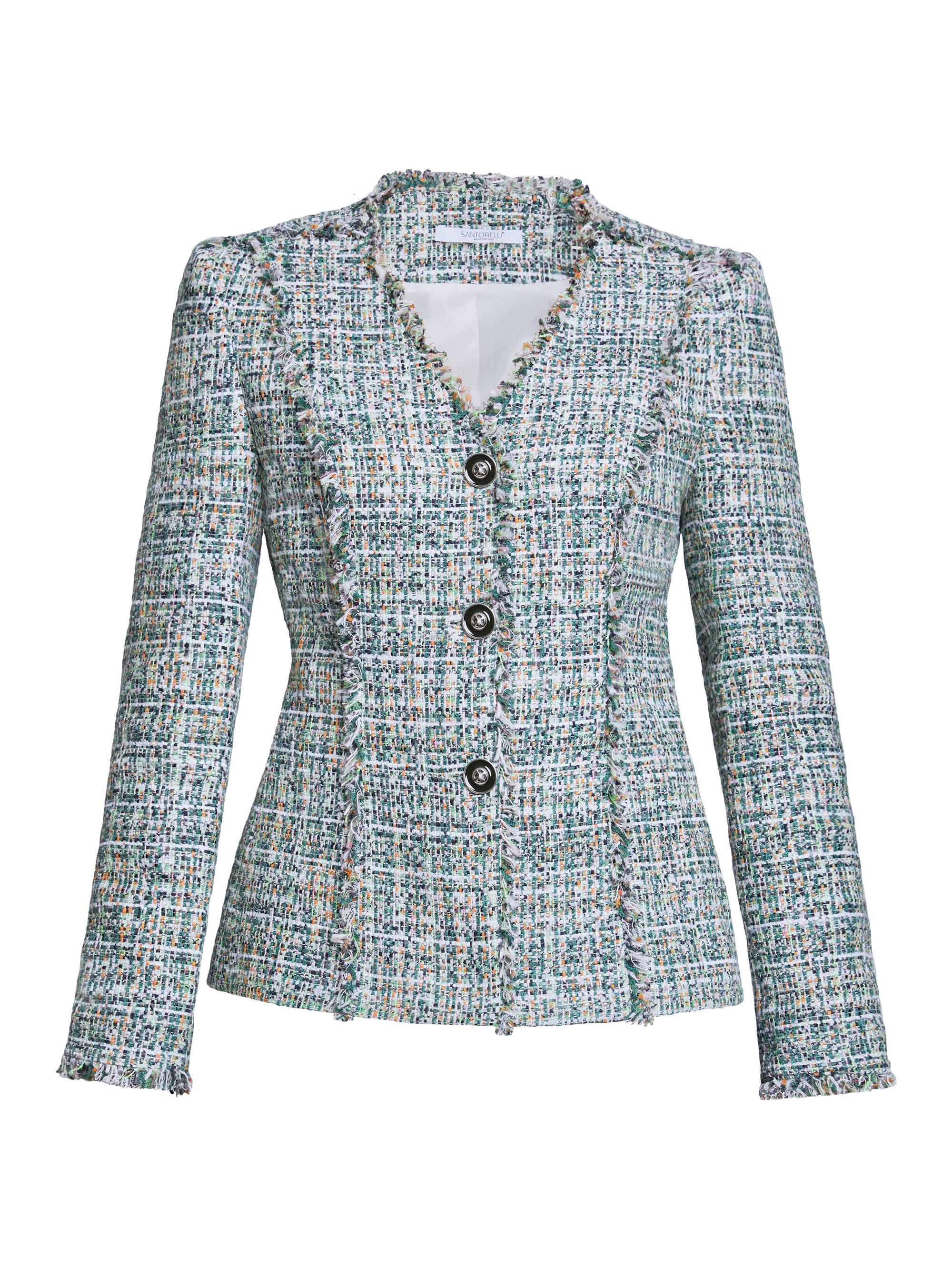 【新品未使用】TheoryLuxe　Chico Tweed Abby Chicos Womens Textured Tweed Blazer Jacket Size M (1) Fringe