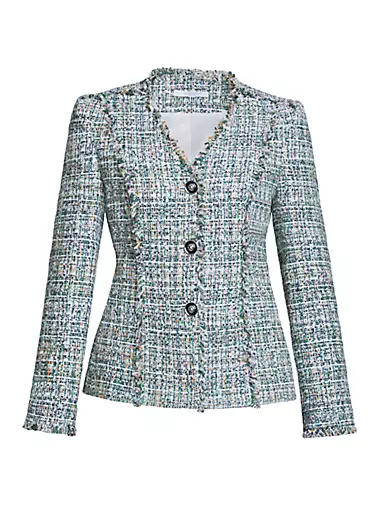 Fringe-Trim Tailored Tweed Jacket