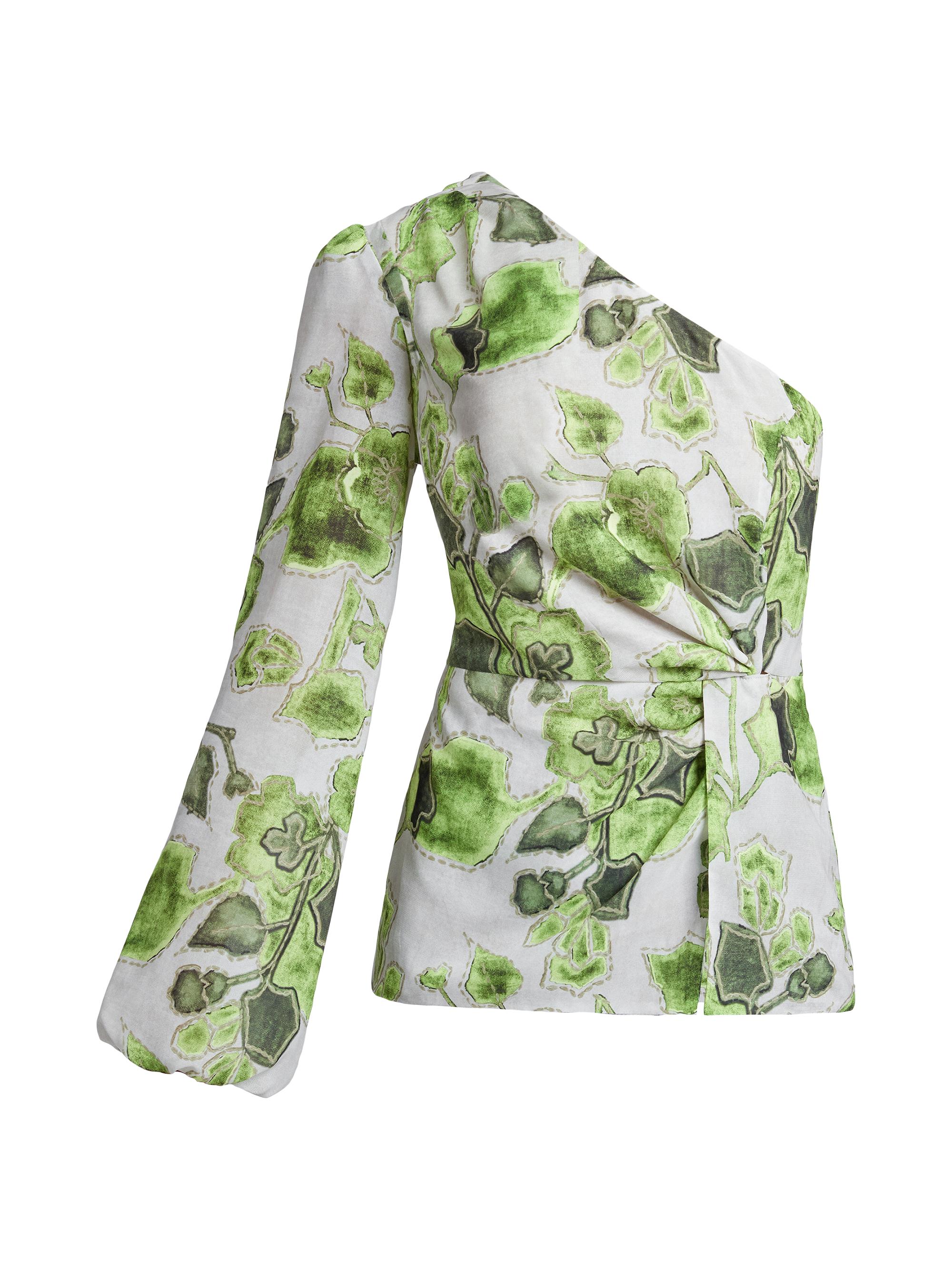 Santorelli Women's Floral Georgette One-Shoulder Twist Blouse - Moss