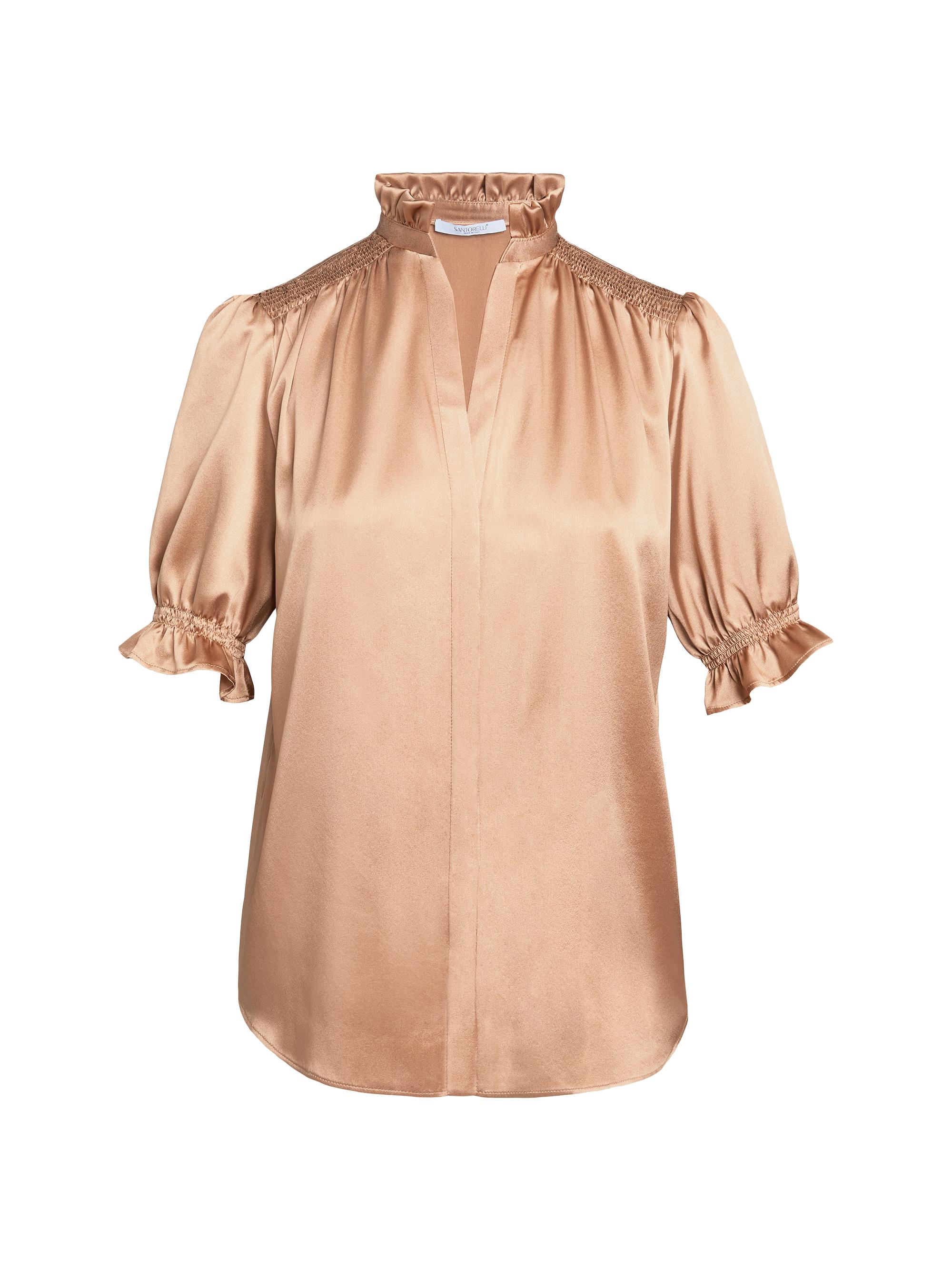 Santorelli Women's Ruffled Stretch Silk Blouse - Bronze