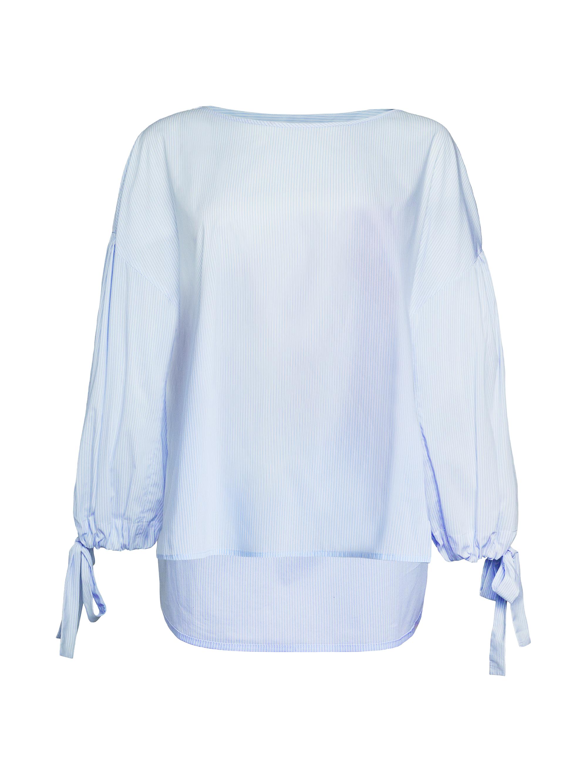 Santorelli Women's Striped Tie-Cuff Sleeve Blouson Top - Sky Blue