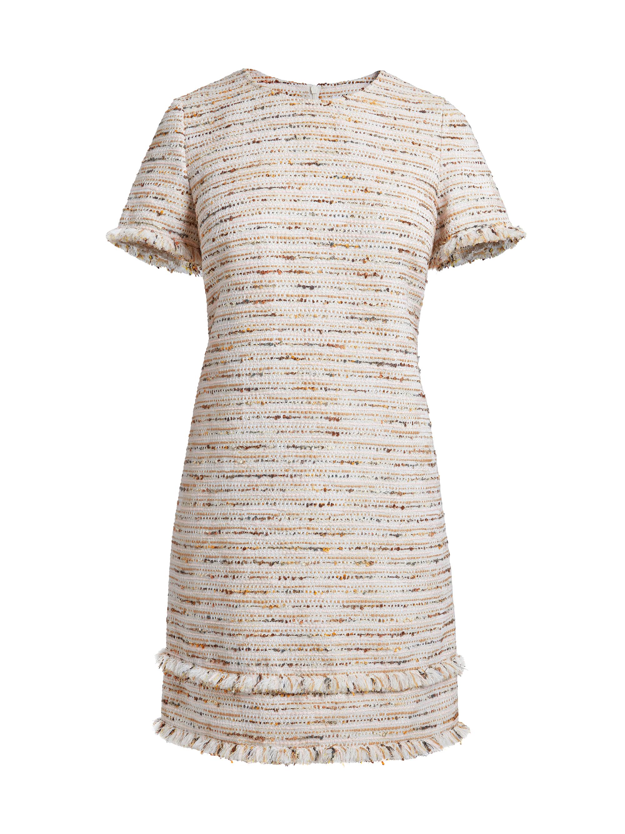 Santorelli Women's Fringed Tweed Shift Dress - Sand