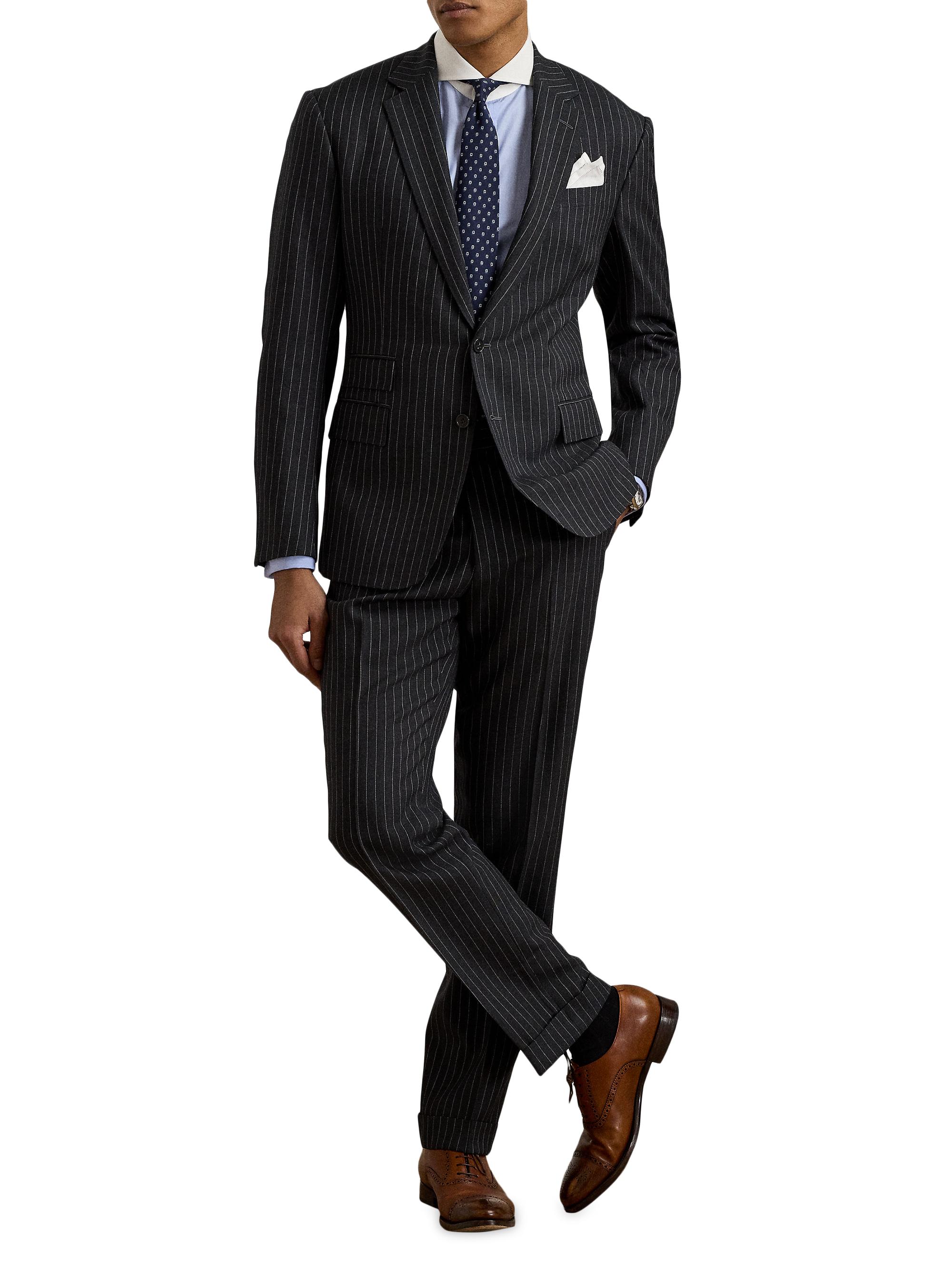 Ralph Lauren Purple Label Men's Kent Pinstriped Wool Suit - Dark Grey Cream