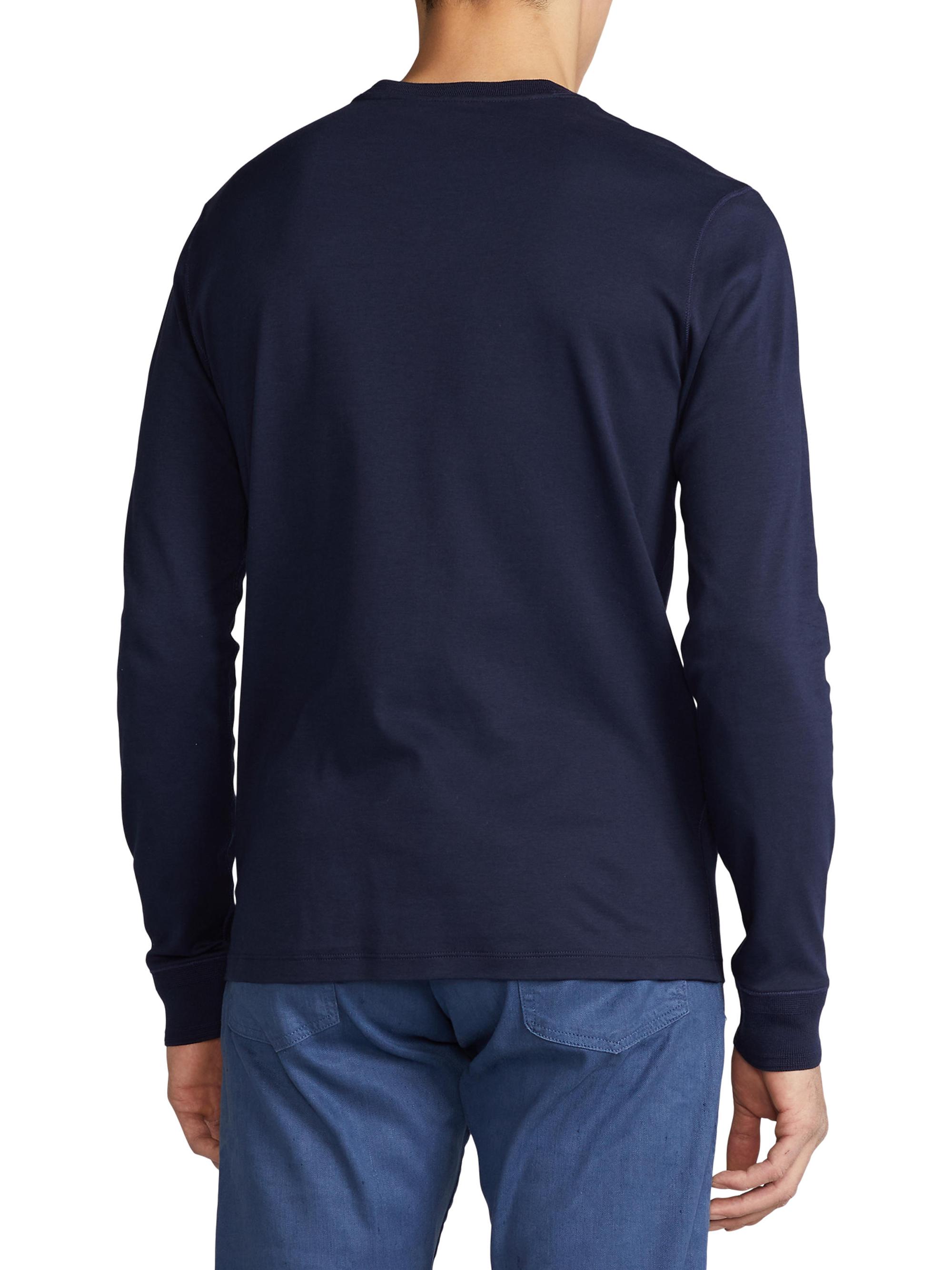 トップス MAATEE&SONS SILK HENLEY NAVY SIZE2 Ralph Lauren Purple Label Textured Cotton-Silk Henley Shirt | Saks