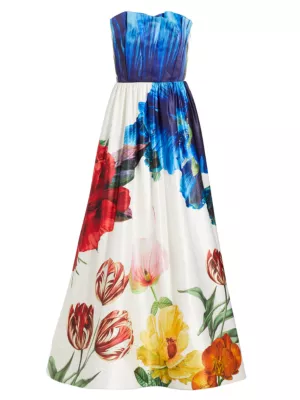 Shop Alice + Olivia Stella Floral Satin Strapless Gown | Saks Fifth Avenue