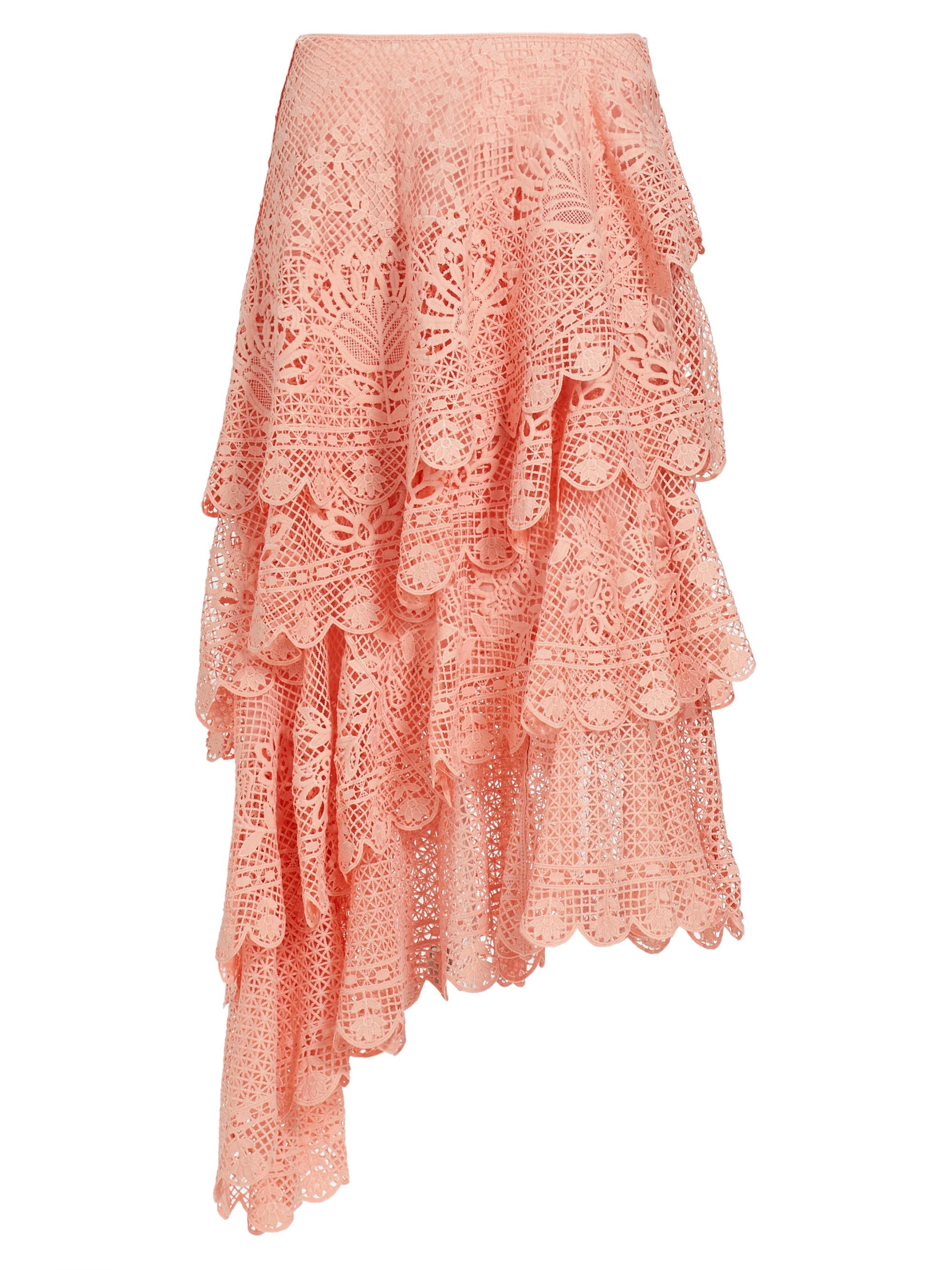 Farm Rio Women's Guipure Lace Tiered Skirt - Light Pink
