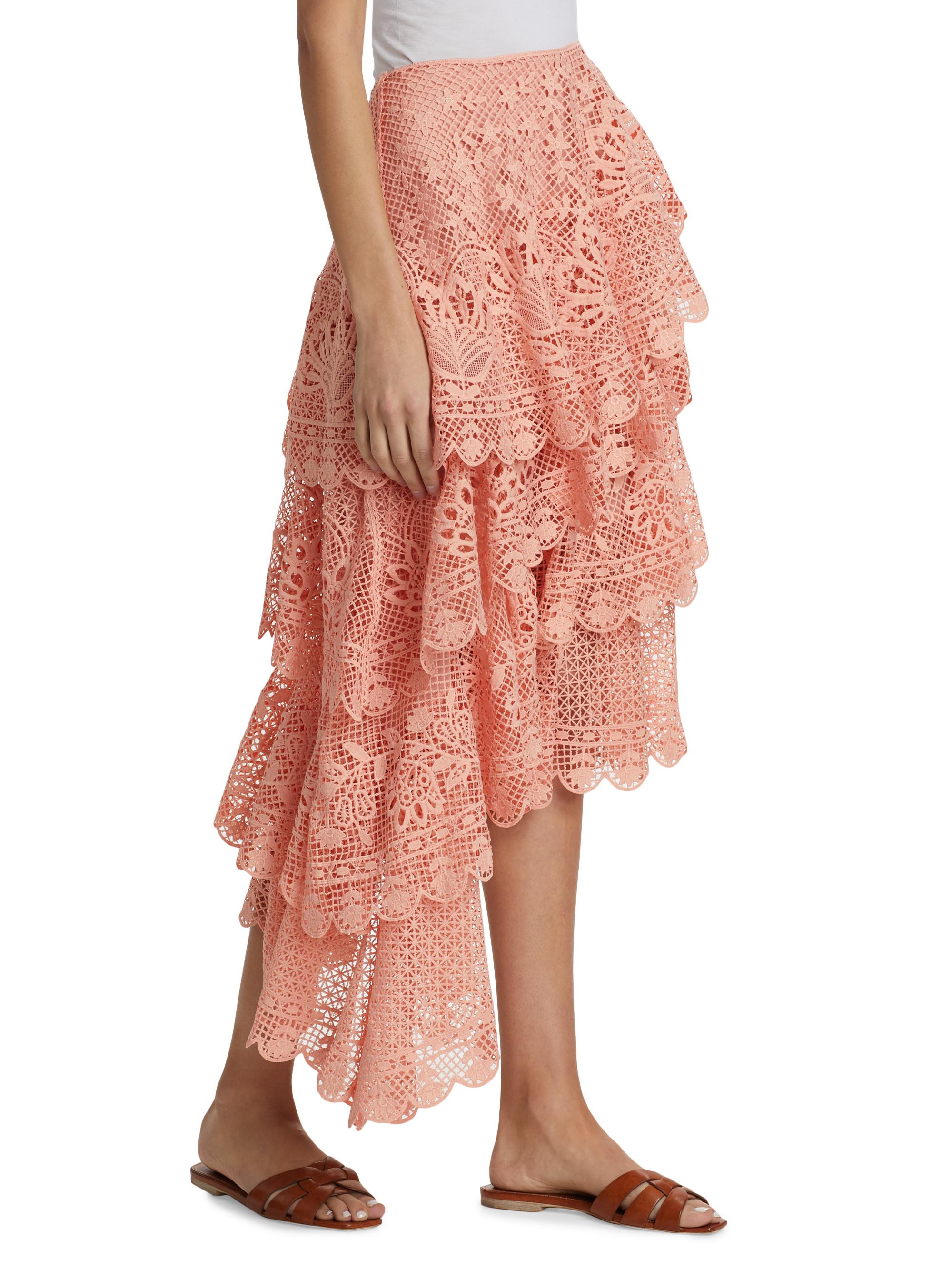 スカート herlipto rose lace tiered skirt Herlipto Rosa Lace Tiered Skirt