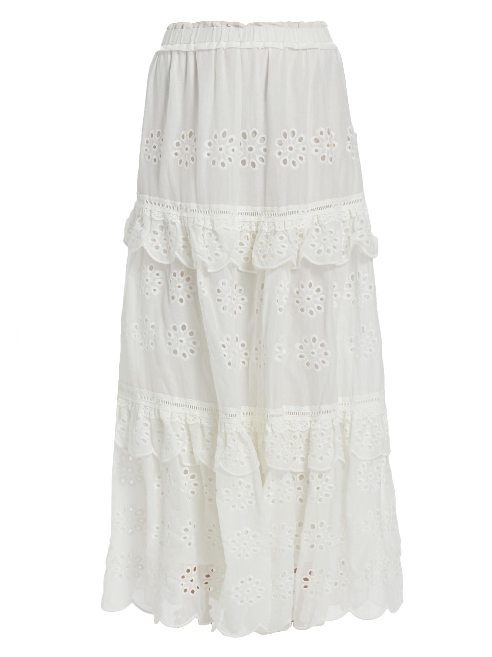 Farm Rio Women's Eyelet Cotton Ruffle Maxi Skirt - Off White