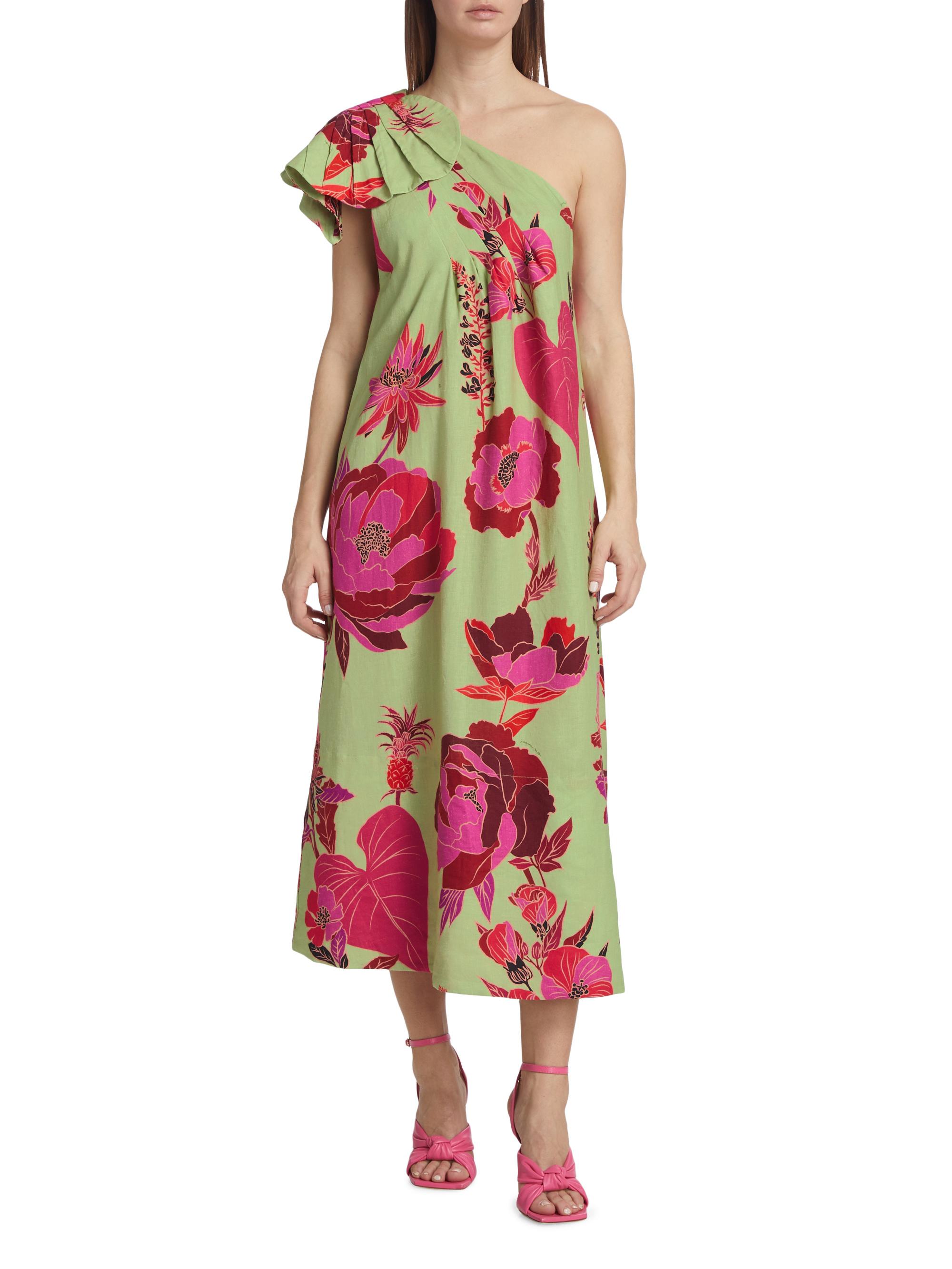 Farm Rio Fresh Garden One-Shoulder Midi Dress | Saks Fifth Avenue
