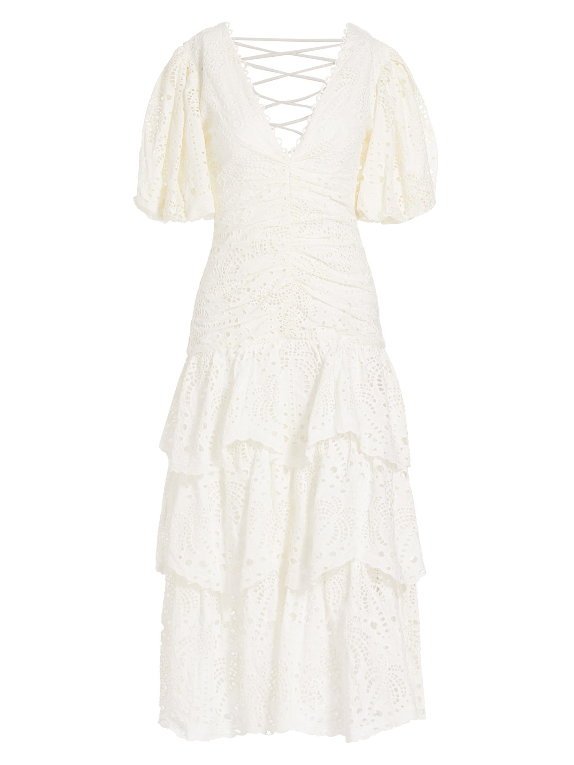 Farm Rio Women's Eyelet Cotton Lace-Up Midi-Dress - Off White