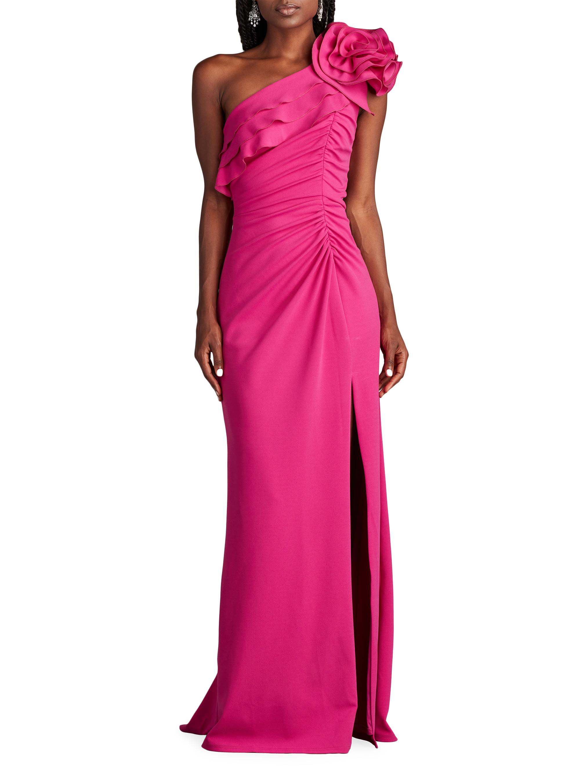 Tadashi Shoji One-Shoulder Flower Detail Crepe Gown | Saks