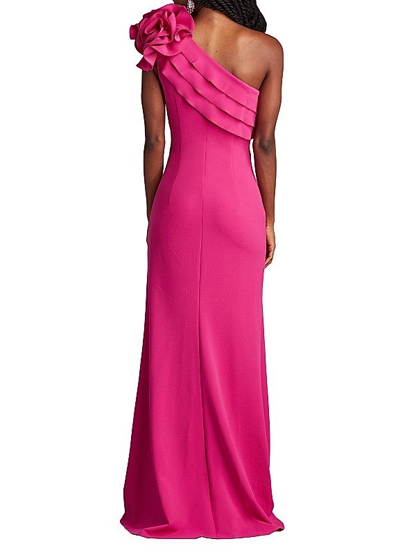 Shop Tadashi Shoji One-Shoulder Flower Detail Crepe Gown Shop Tadashi Shoji One-Shoulder Flower Detail Crepe Gown