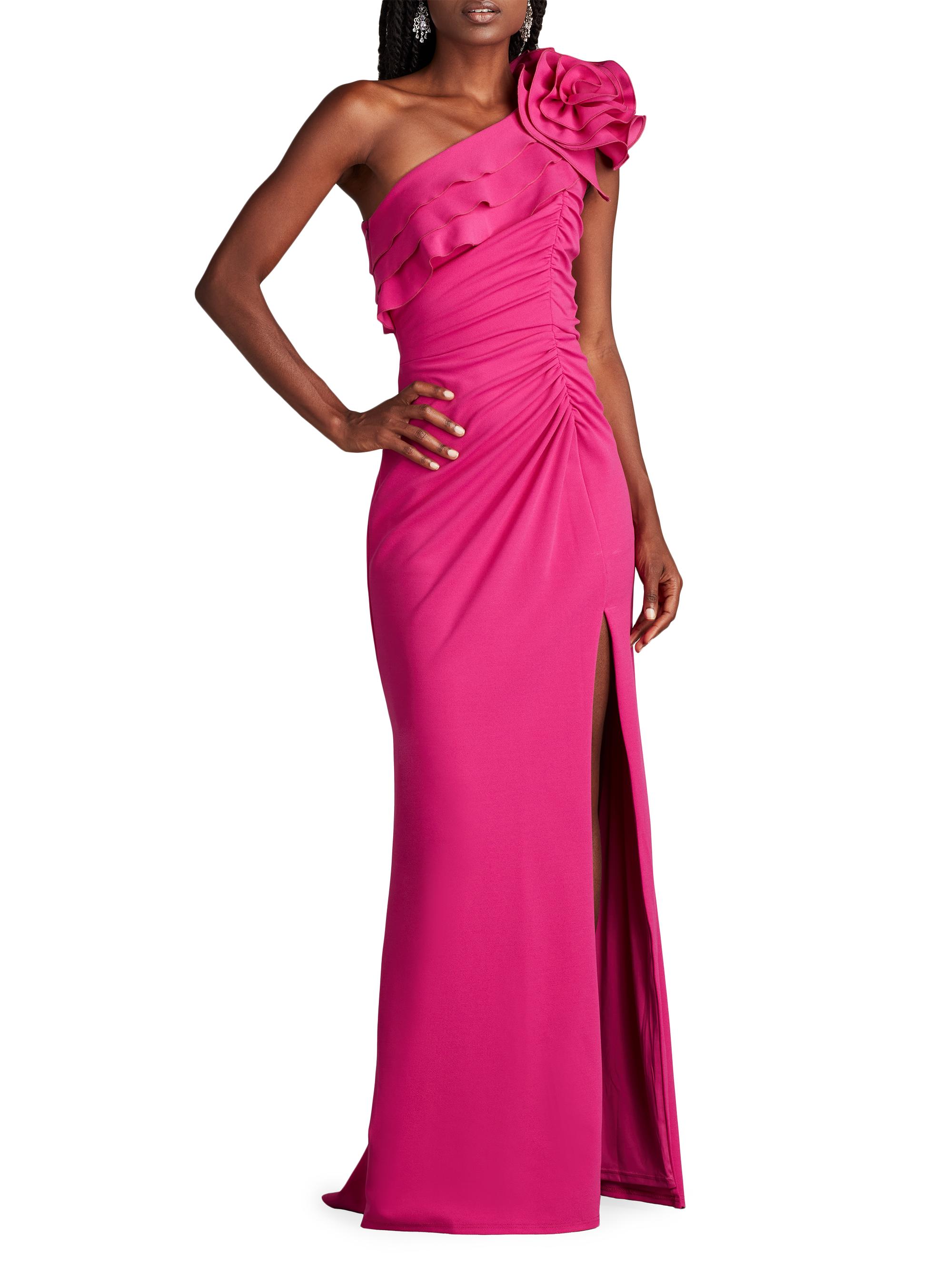 Tadashi Shoji One-Shoulder Flower Detail Crepe Gown | Saks Fifth