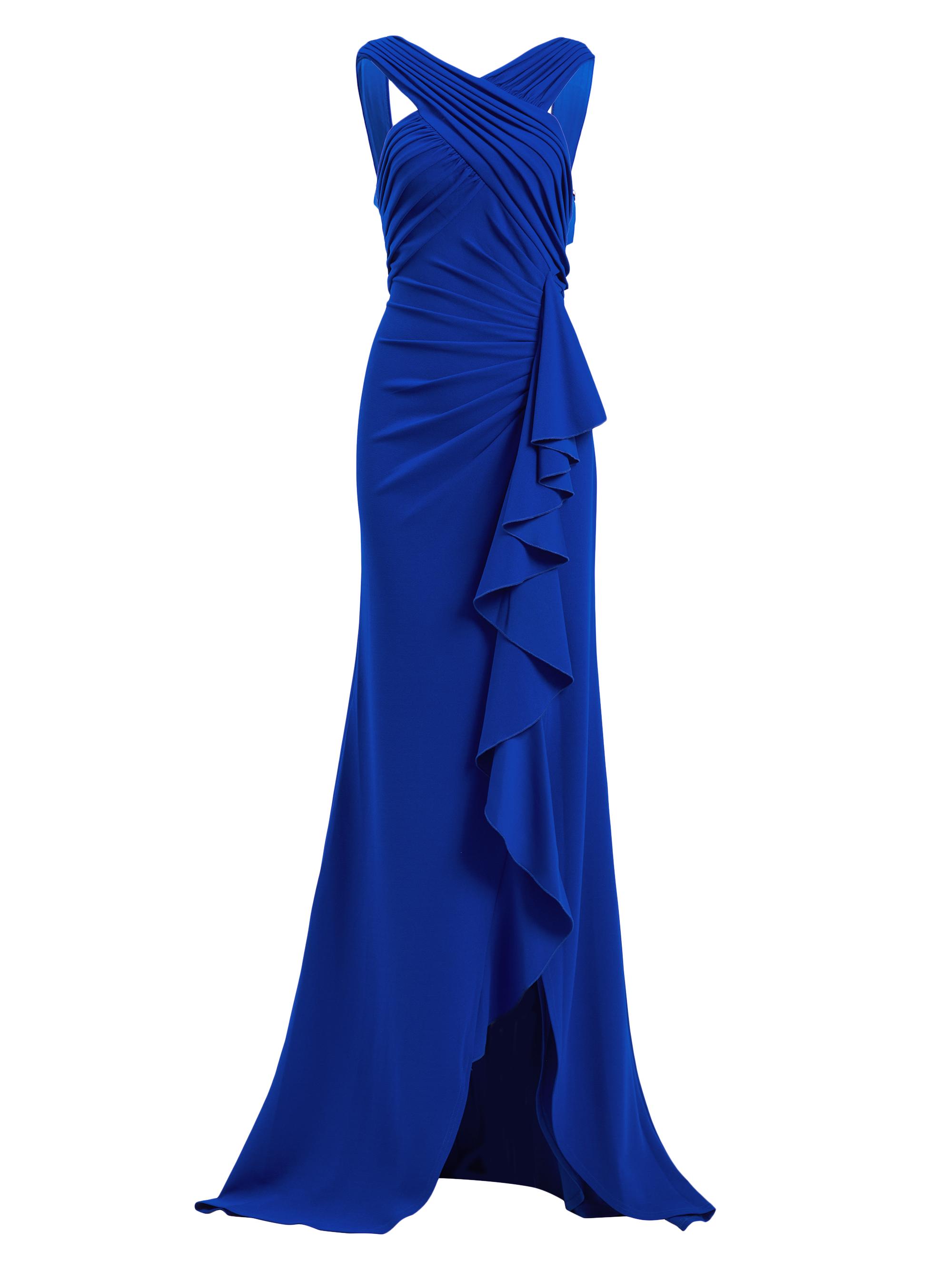Tadashi Shoji Women's Asymmetric Crêpê Ruffle Gown - Mystic Blue