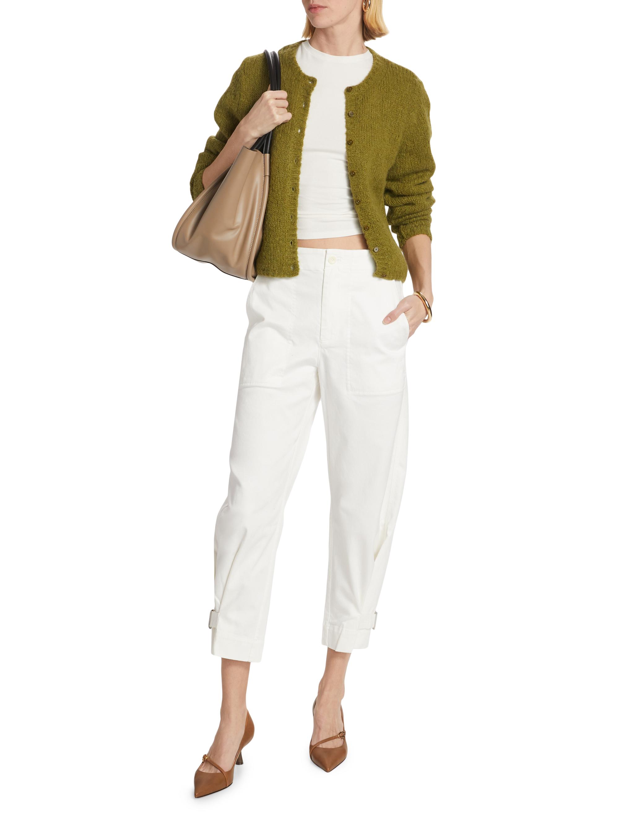 Proenza Schouler White Label Women's Cotton Twill Tapered Crop Pants - Off White | Thumbnail 2