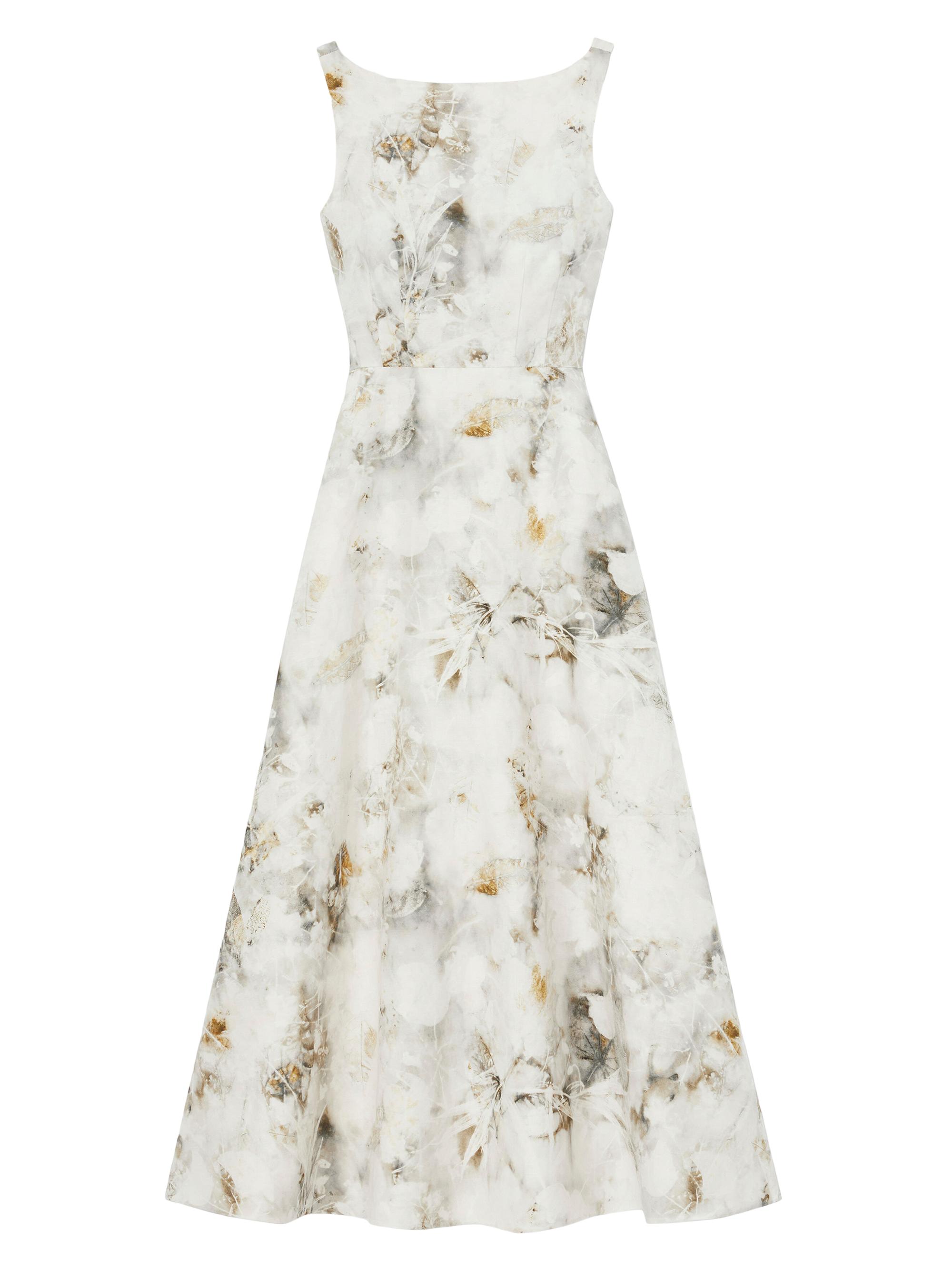 Lafayette 148 New York Women's Printed Silk & Linen-Blend Midi-Dress - White Multi