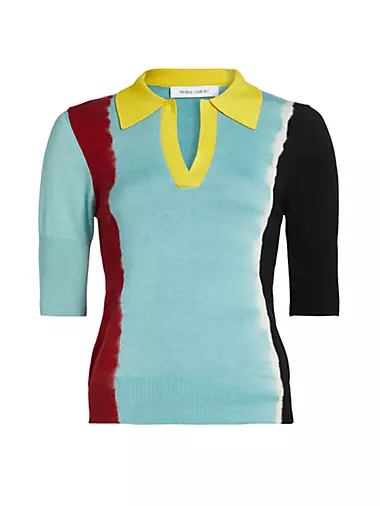 Colorblocked Silk-Blend Polo Tee