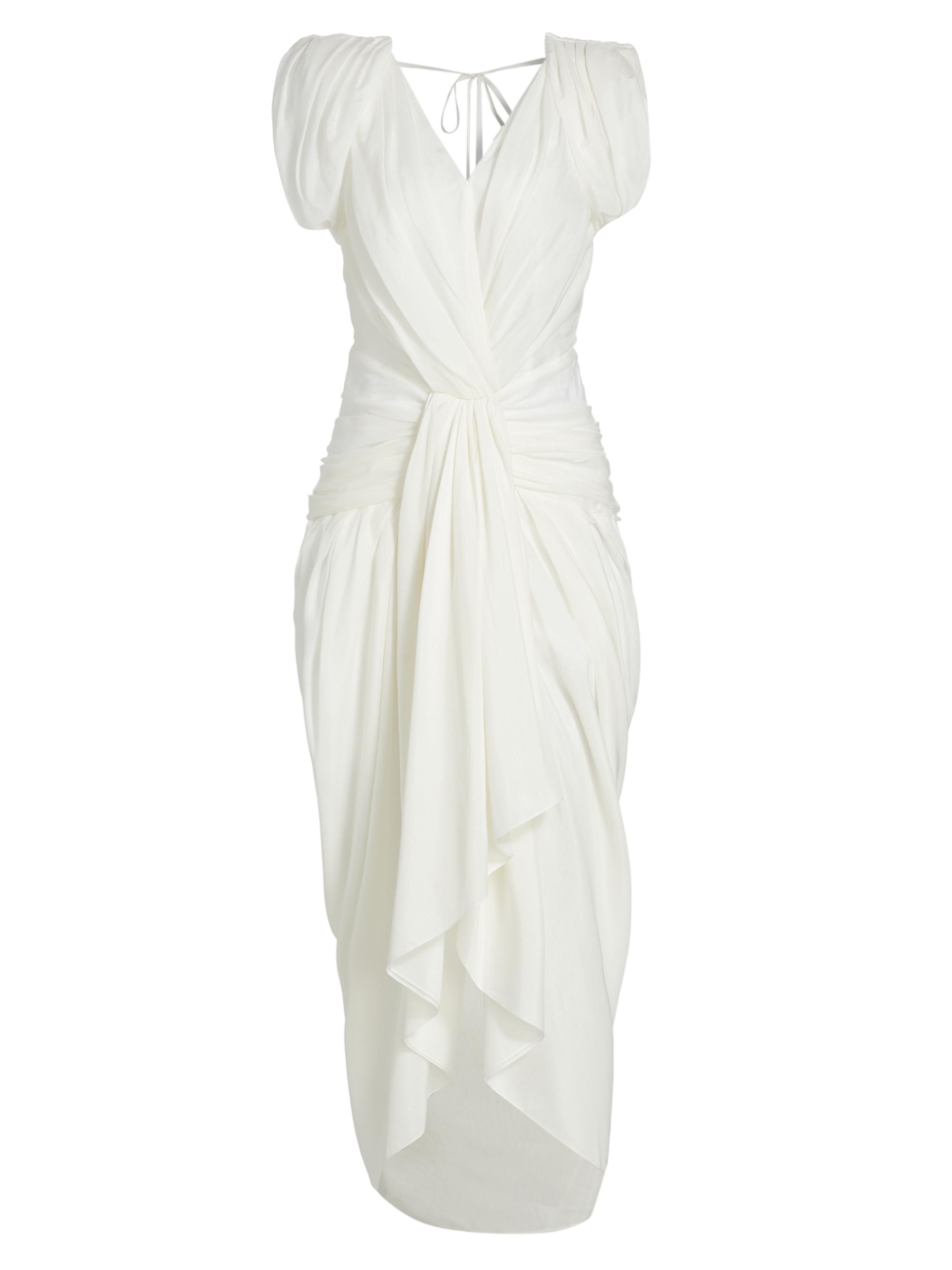 Prabal Gurung Women's Draped Cotton-Silk V-Neck Midi-Dress - White