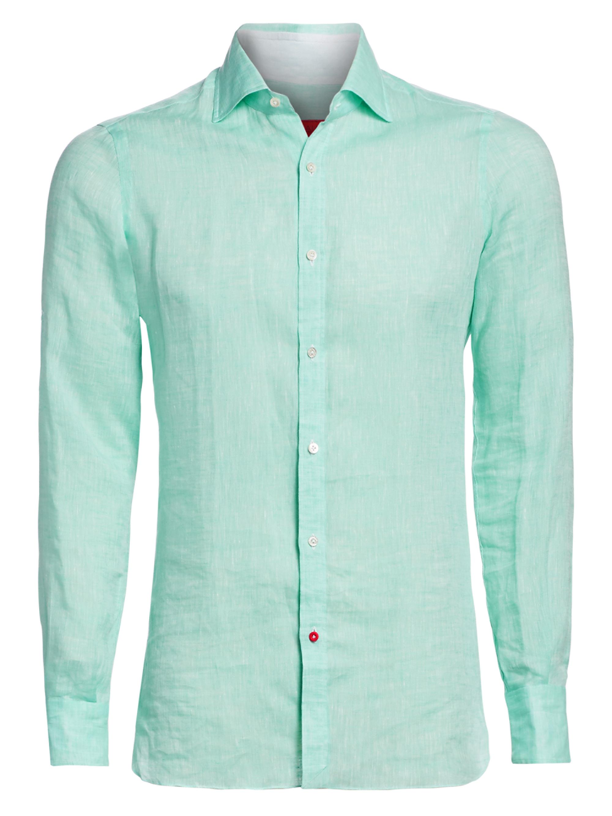 Isaia Men's Superlino Linen Button-Up Shirt - Aqua