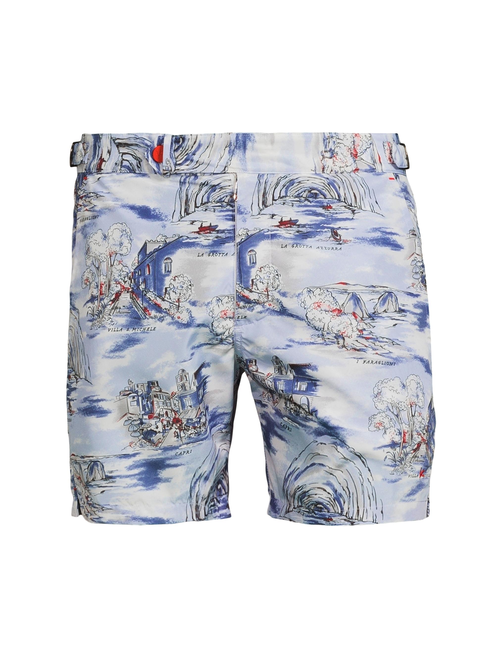 Isaia Men's Fantasia Printed Side Tab Swim Shorts - Blue