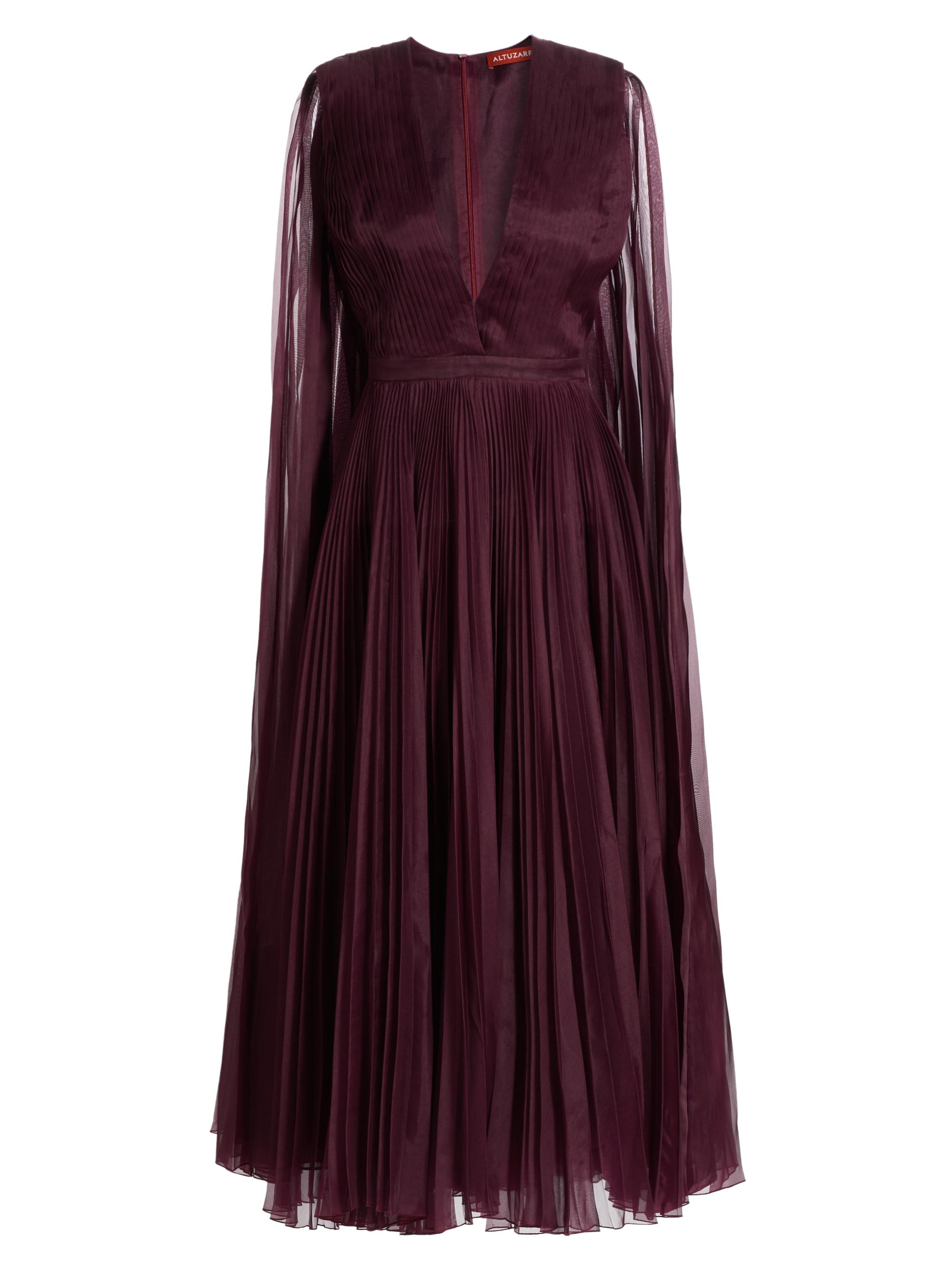 Altuzarra Women's Pamela Silk Pleated Cape Maxi Dress - Bitter Cherry