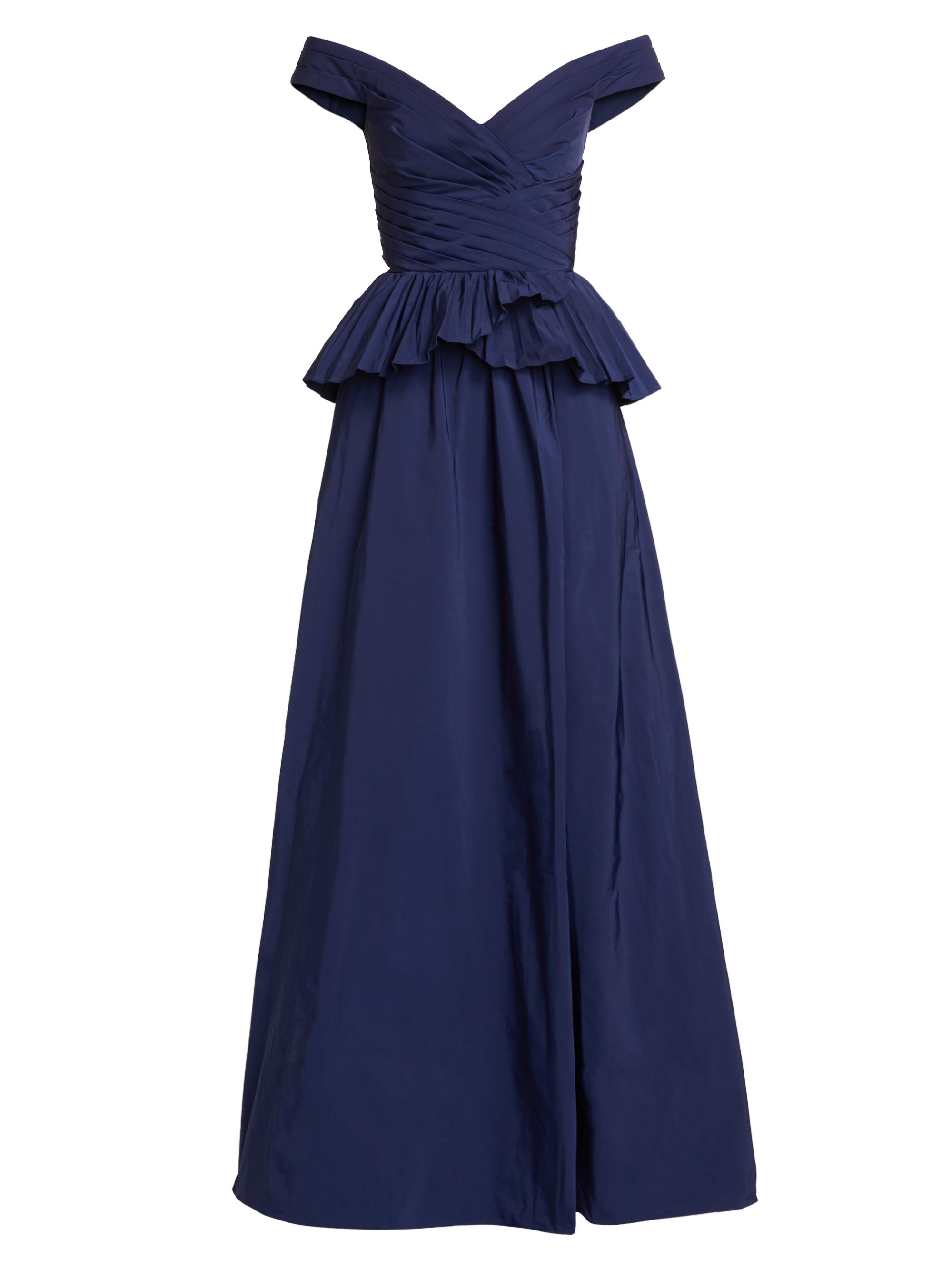 Marchesa Notte Women's Off-the-Shoulder Peplum Ball Gown - Navy