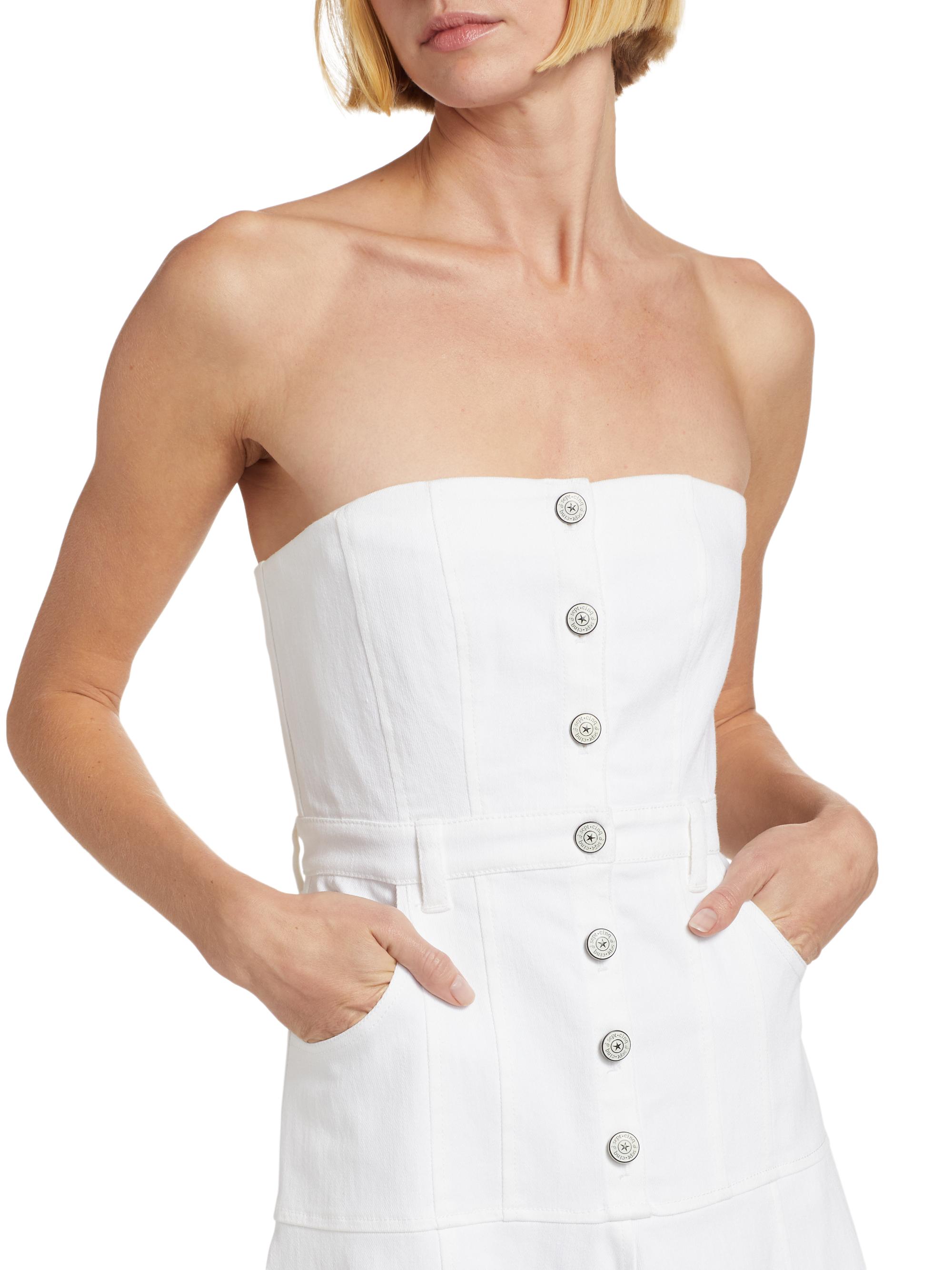 white denim strapless dress Off White Denim Button Detail Strapless Mini Dress