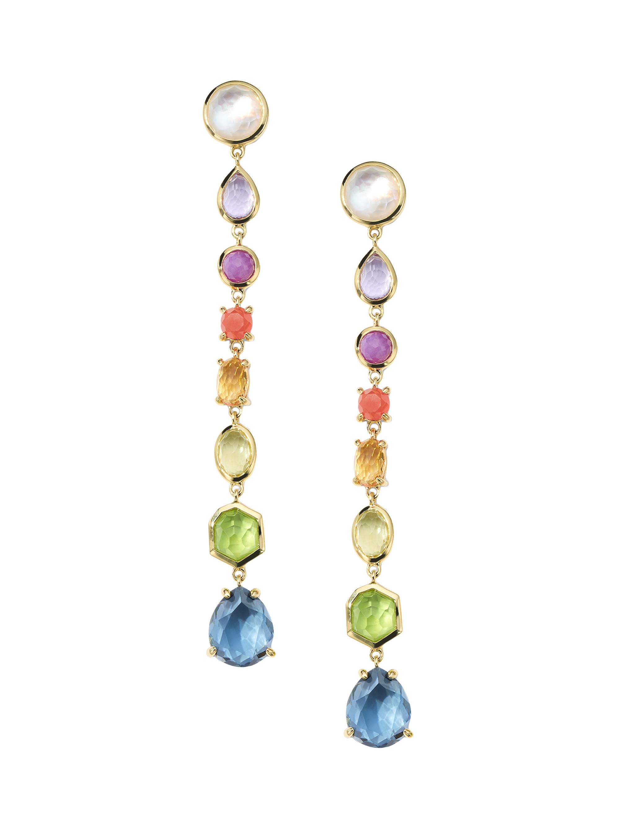 Ippolita Women's Rock Candy  8-Stone Summer Rainbow 18K Yellow Gold & Multi-Stone Linear Drop Earrings - Summer Rainbow