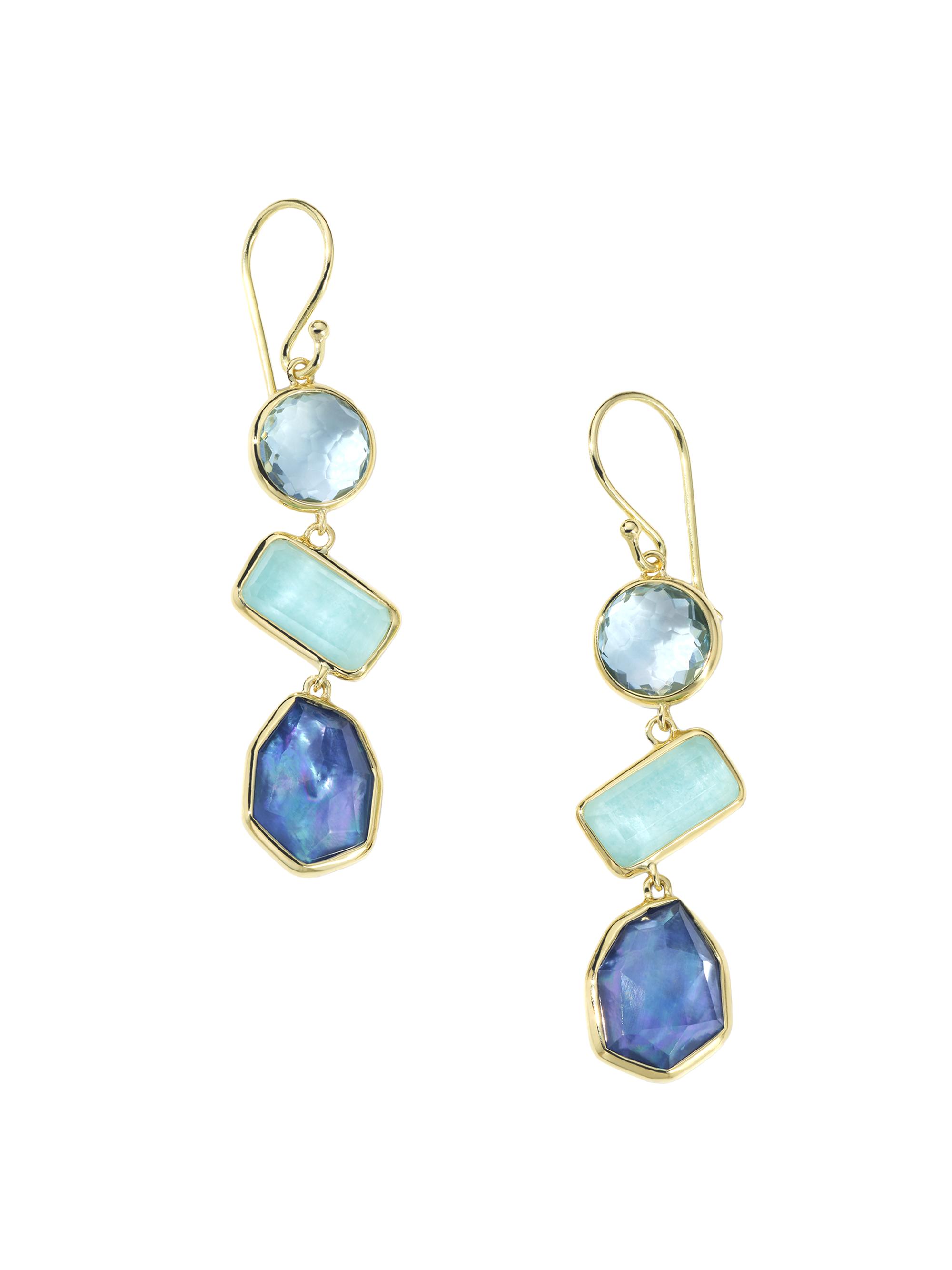 Ippolita Women's Rock Candy  3-Stone Waterfall 18K Yellow Gold, Blue Topaz, Amazonite Doublet & Lapis Triplet Drop Earrings - Water Fall