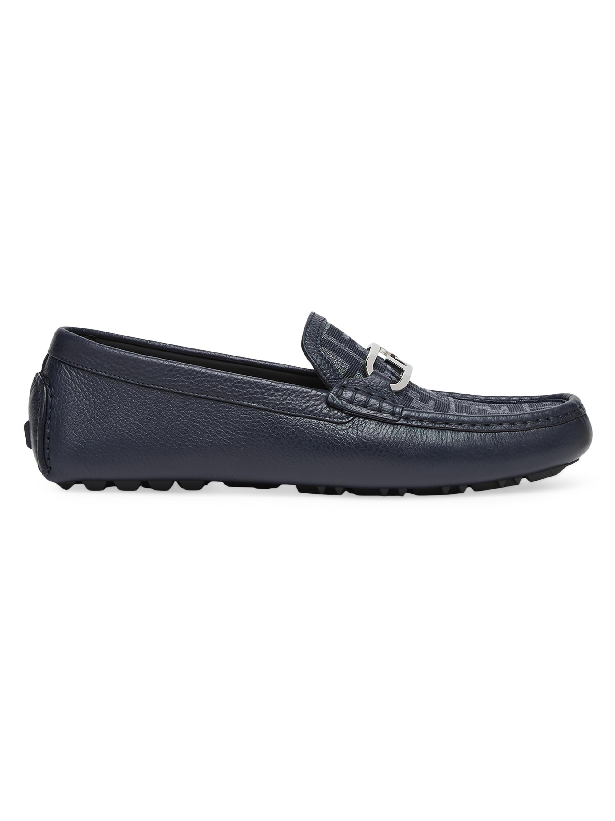 Fendi Men's O'Lock Leather Driving Loafers - Blue Denim