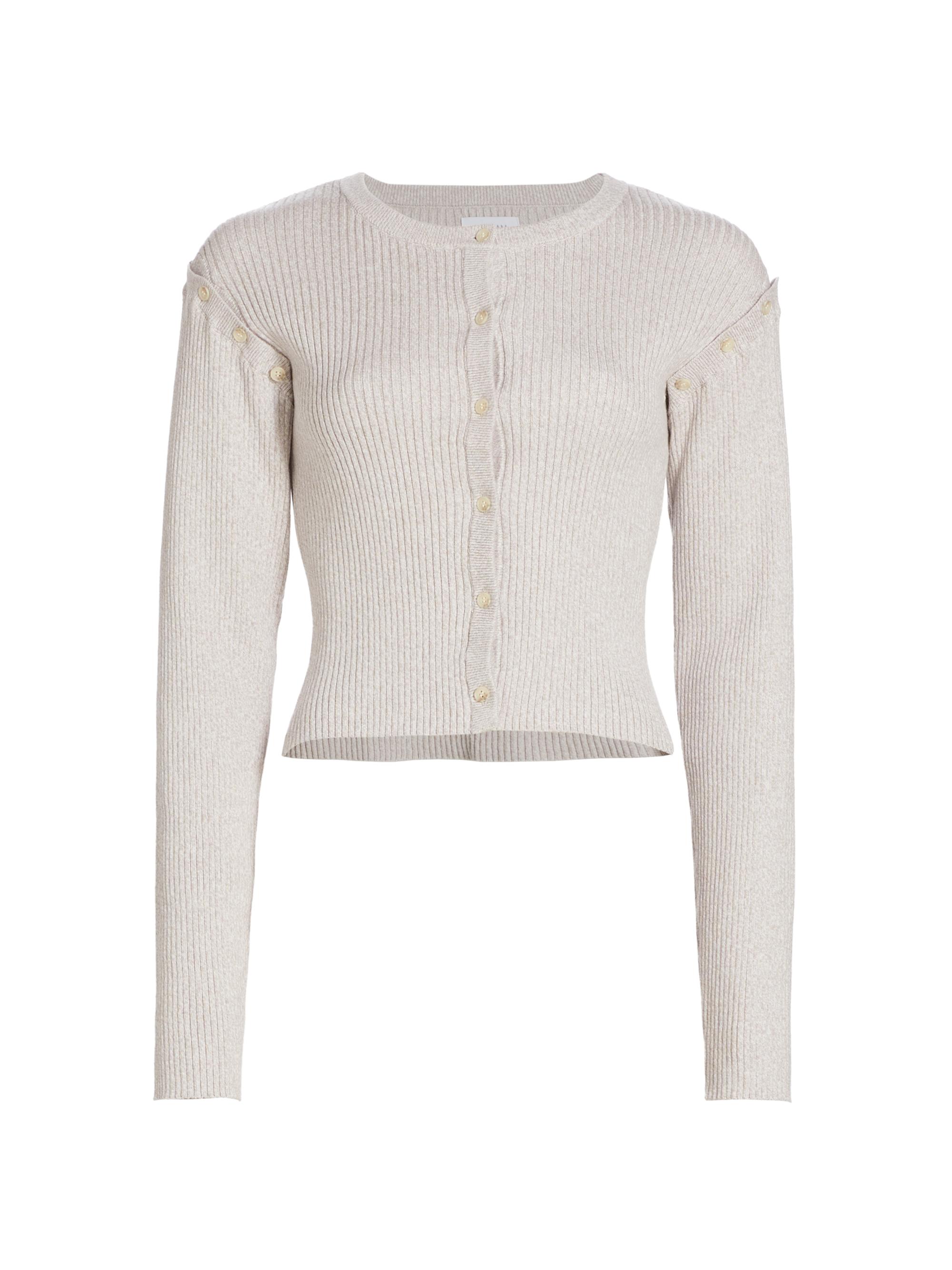 Naadam Women's Naia Cotton & Cashmere Ribbed Convertible Cardigan - White Combo