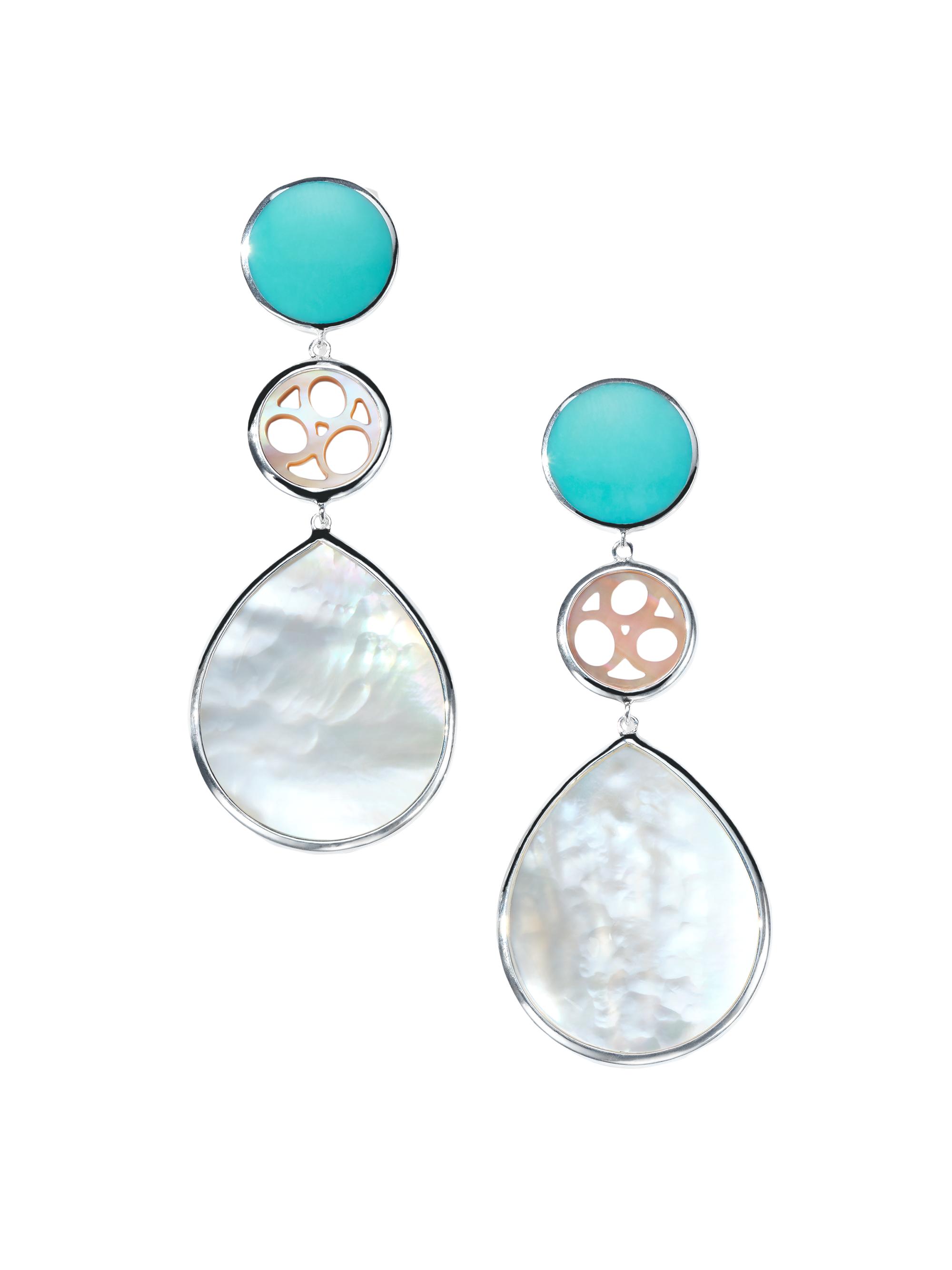 Ippolita Women's Polished Rock Candy Mosaic 3-Tier Teardrop Snowman Isola Sterling Silver, Turquoise & Mother-Of-Pearl Drop Earrings - Isola