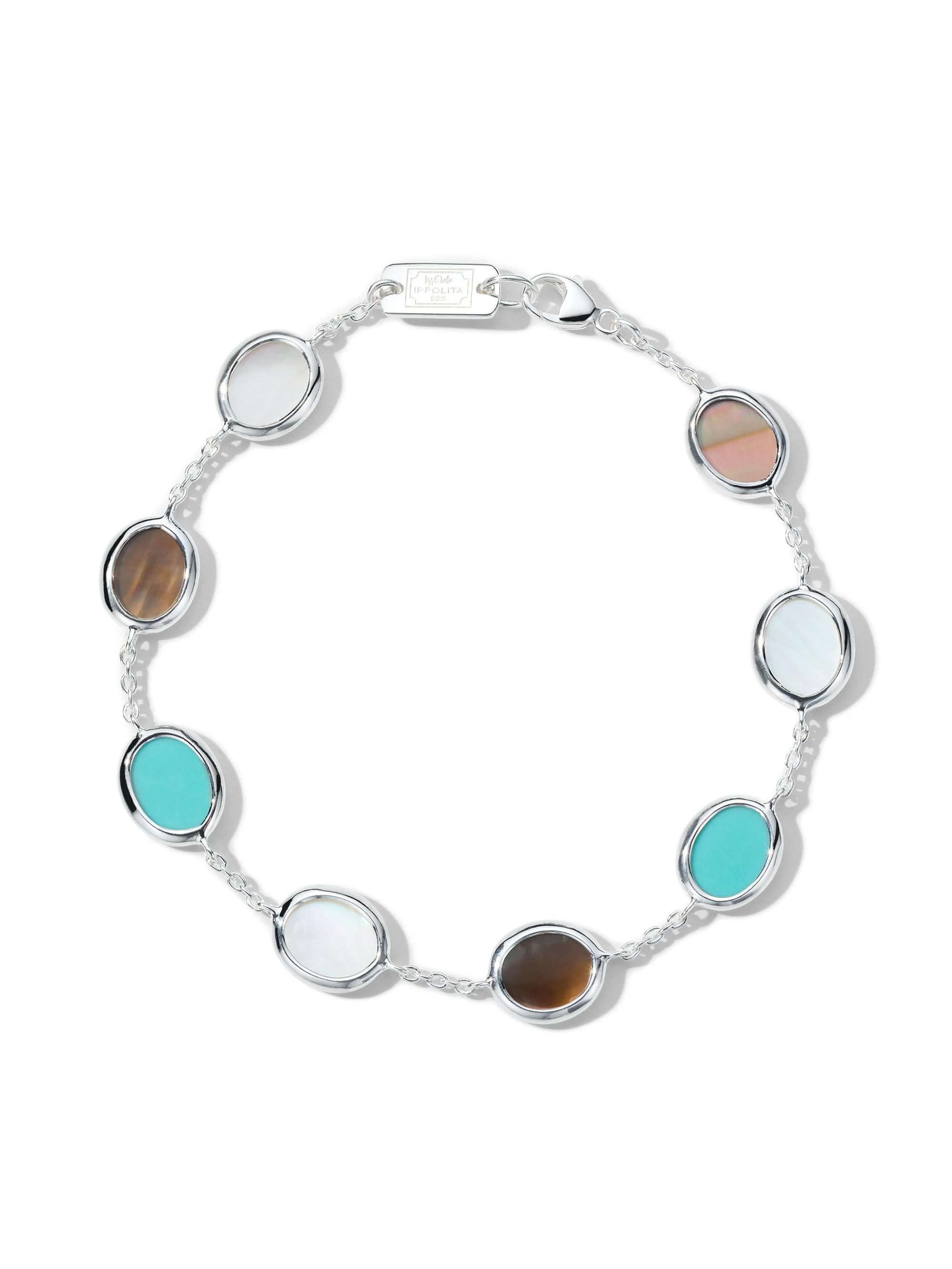 Ippolita Women's Polished Rock Candy Mini Oval Slice Isola Sterling Silver, Turquoise & Mother-of-Pearl Chain Bracelet - Isola