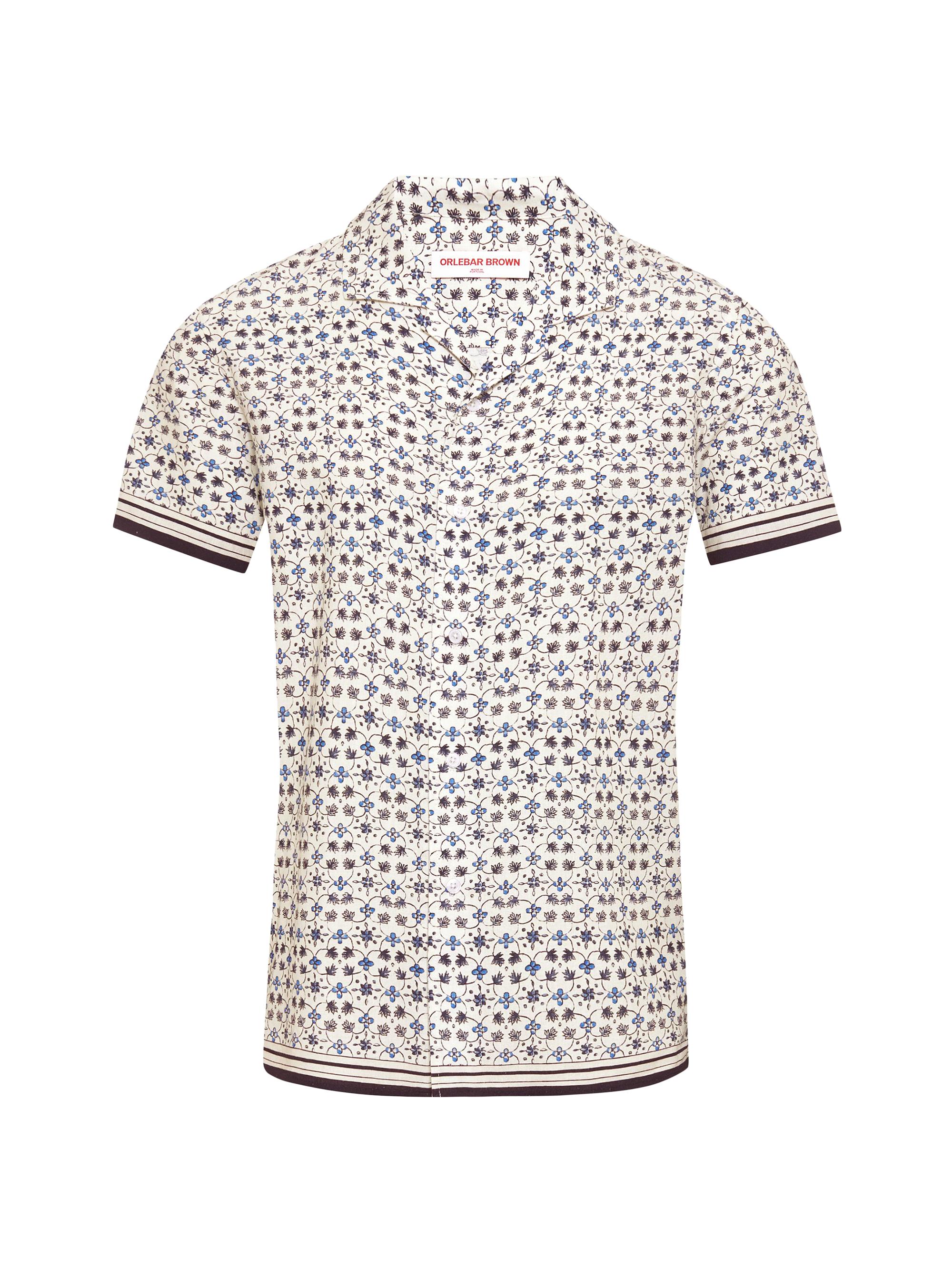 Orlebar Brown Men's Hibbert Floral Linen & Cotton-Blend Camp Shirt - Cashew