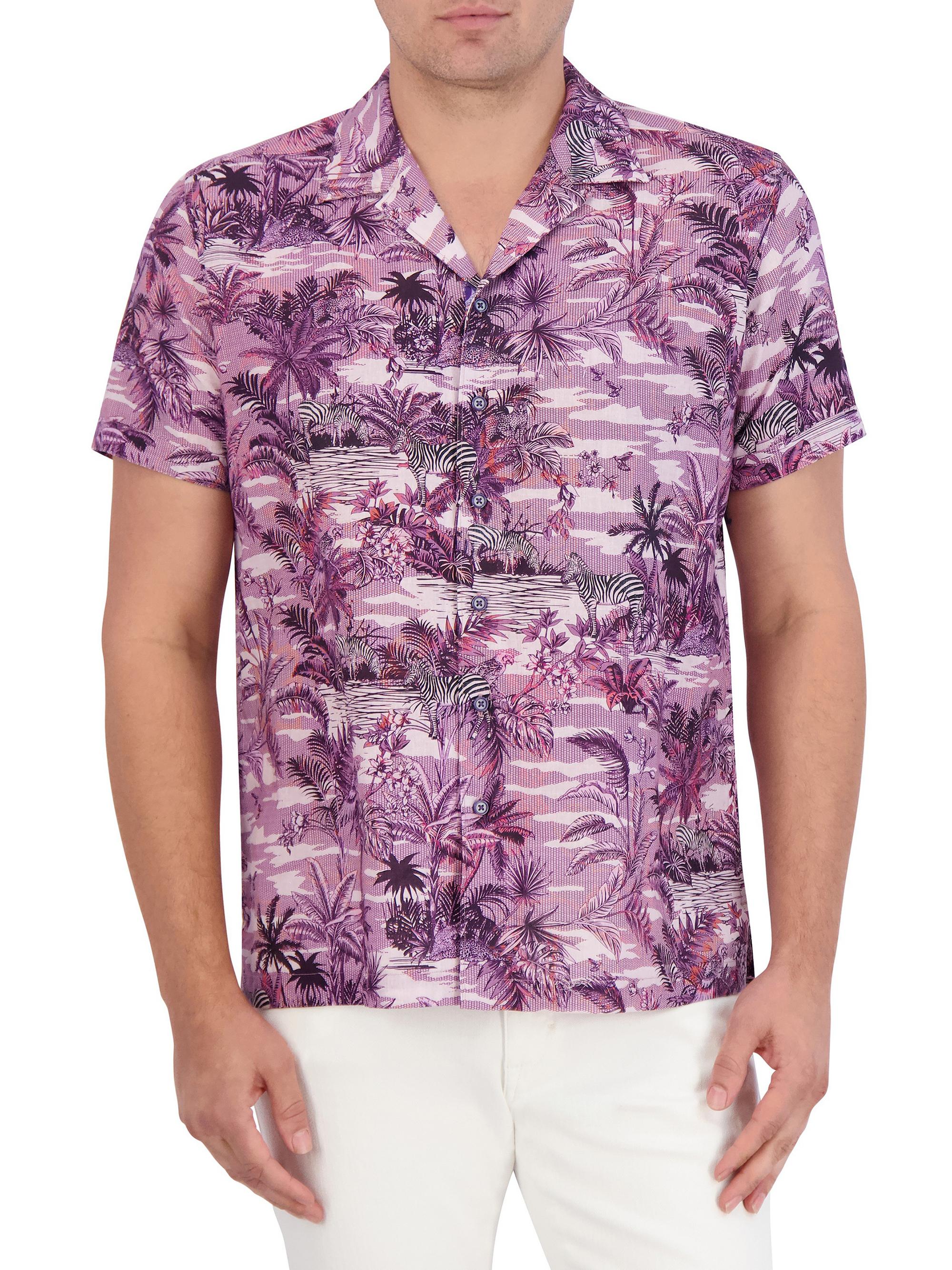 Robert Graham Men's Makara Graphic Linen & Cotton-Blend Camp Shirt - Lilac